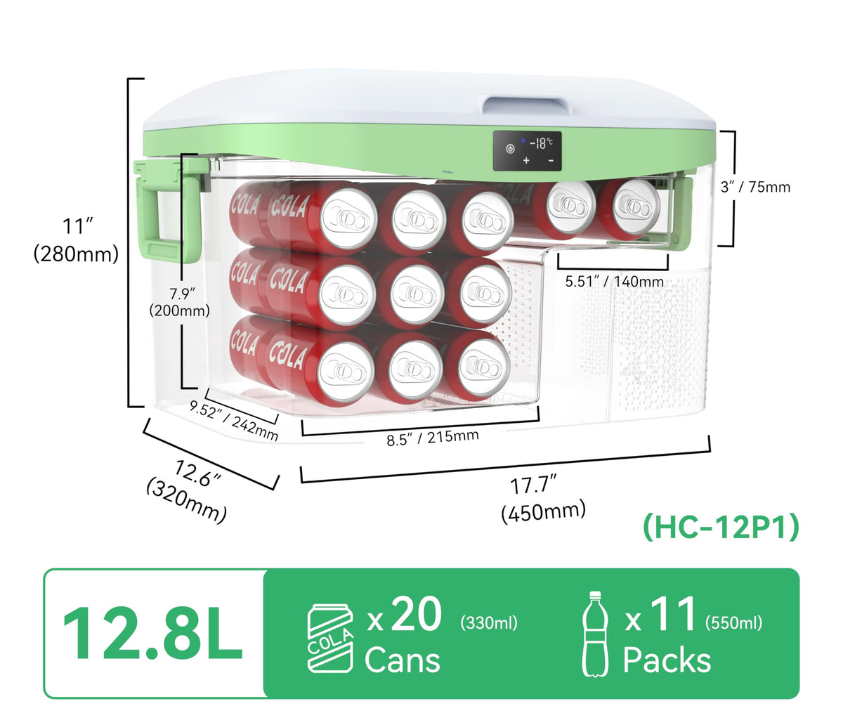 BINGI 12.8L Car Fridge Freezer Portable Compressor Cooler, 12V/24V DC & 100-240V AC Mini Refrigerator for Camping, RV, Truck, Boat, Travel, Picnic, Home Use (-18℃ to 15℃)