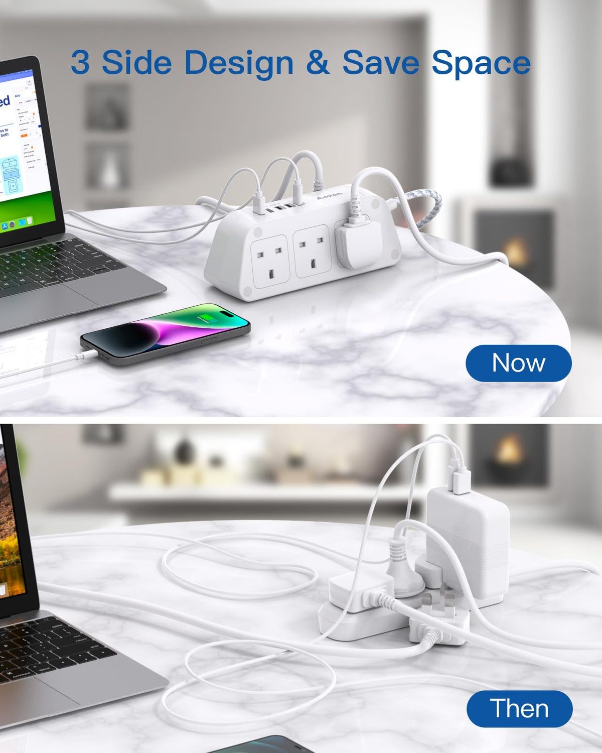 Addtam Extension Lead with USB Slots, 6 Way Outlets 5 USB(5A, 3USB- C Port)