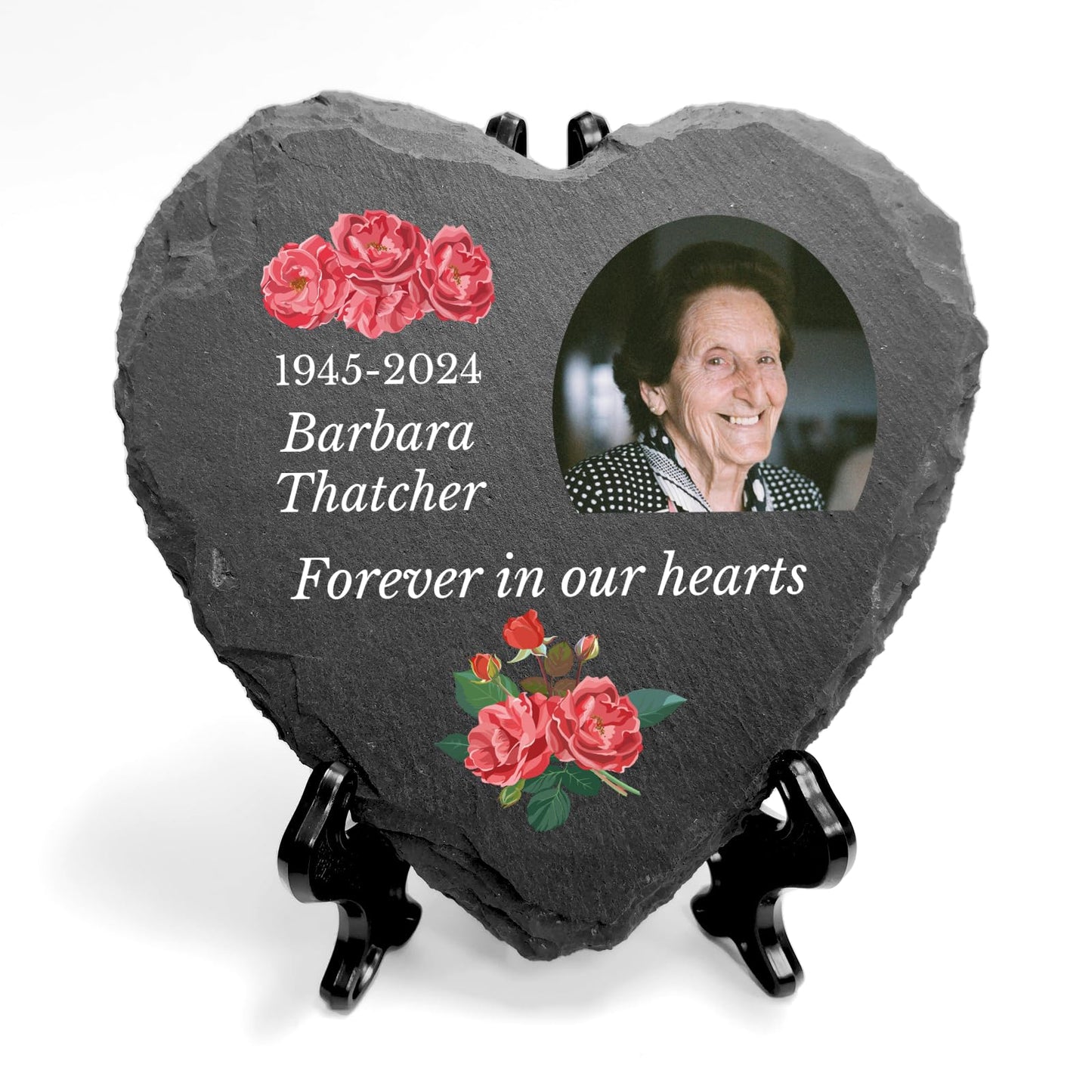You Personalise Personalised UV Printed Photo Memorial Slate- Custom Message & Photo- Heart Slate, Optional Display Stand- Outdoor & Indoor Use- 100 x 100 mm
