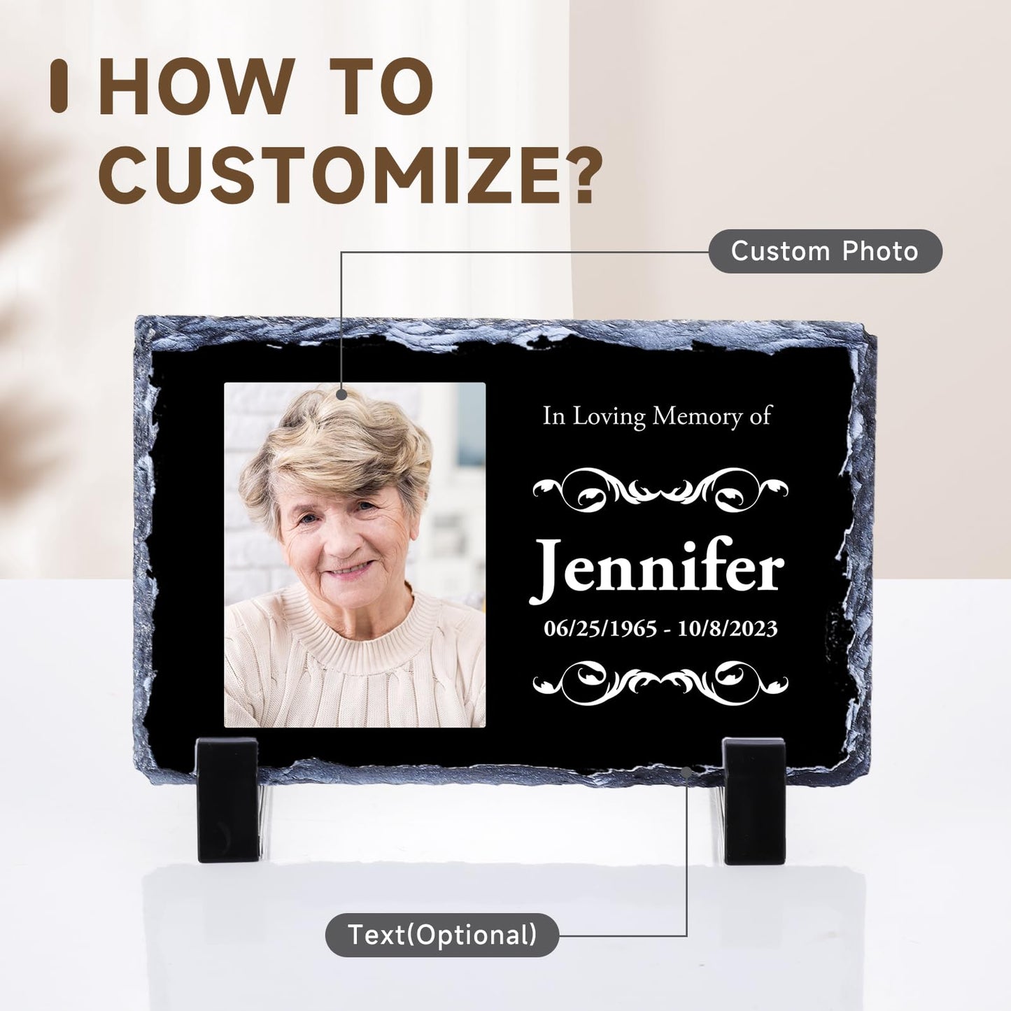 Personalised Memorial Plaque, Custom Rock Slate Frame with Photo Text, Customised Memorial Gifts for Loss of Loved One, Cemetery Decorations for Grave