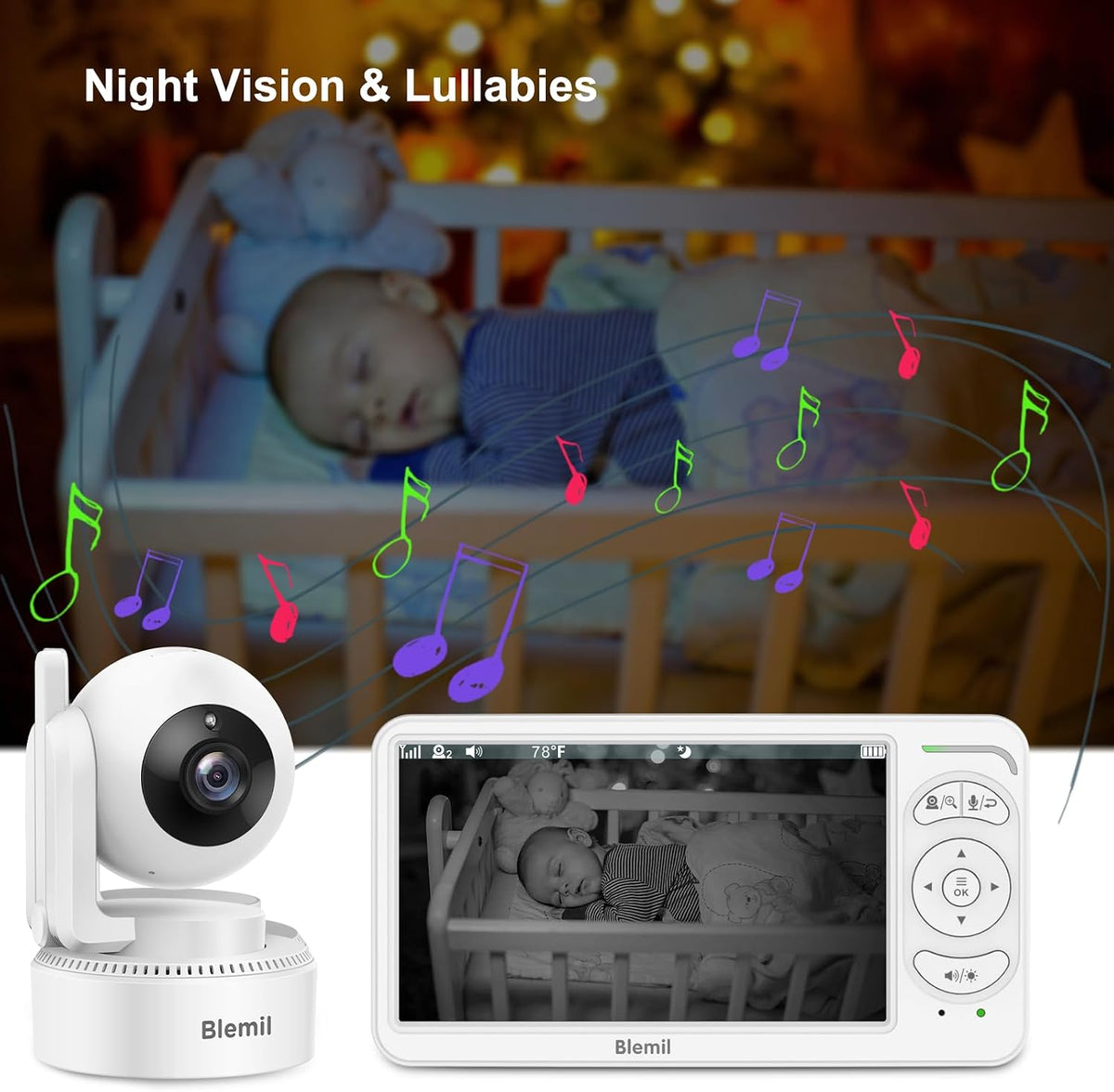 Blemil Baby Monitor with Camera, 6'' IPS Screen Baby Camera Monitor No WiFi