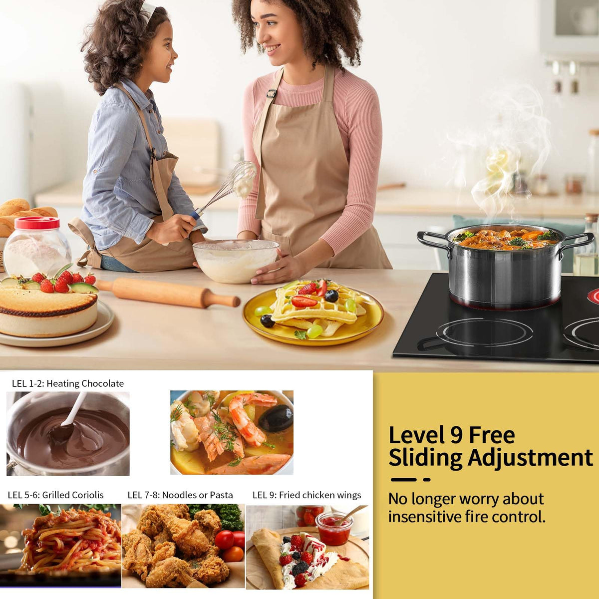 Double Ceramic Hob with Handle, Plug in 2 Ring Electric Hob