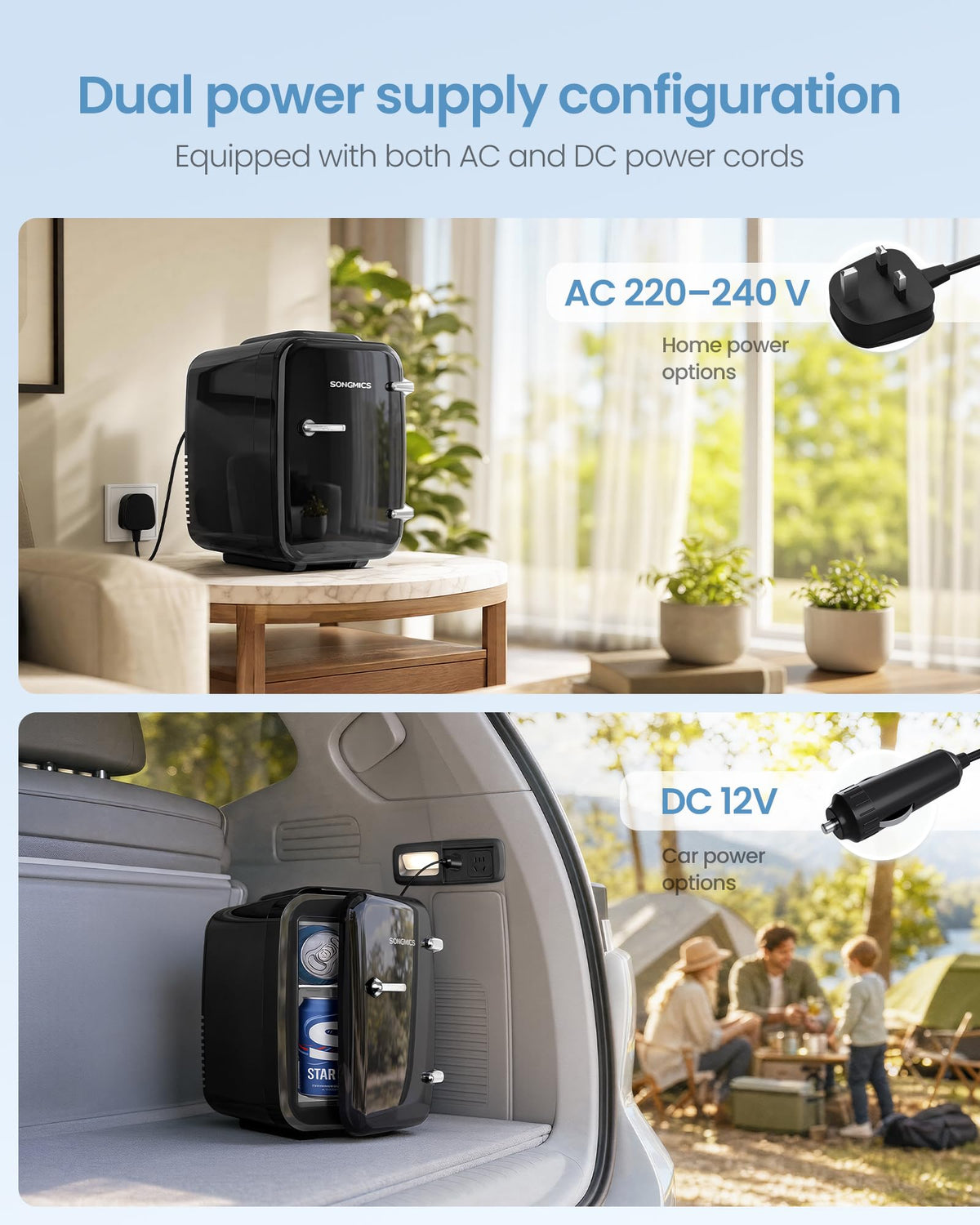 SONGMICS Mini Fridge 4L/6 Can, Portable Small Fridge Mini Cooler & Warmer