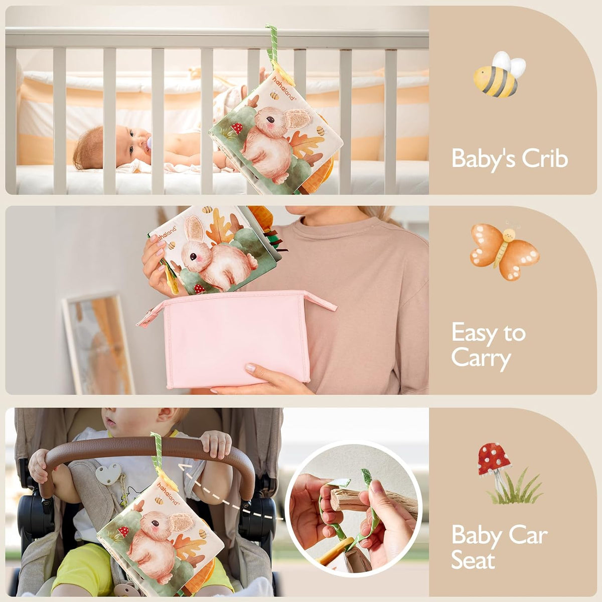 hahaland Baby Books 0-6 Months, Soft Cloth Newborn Books Toy for Babies