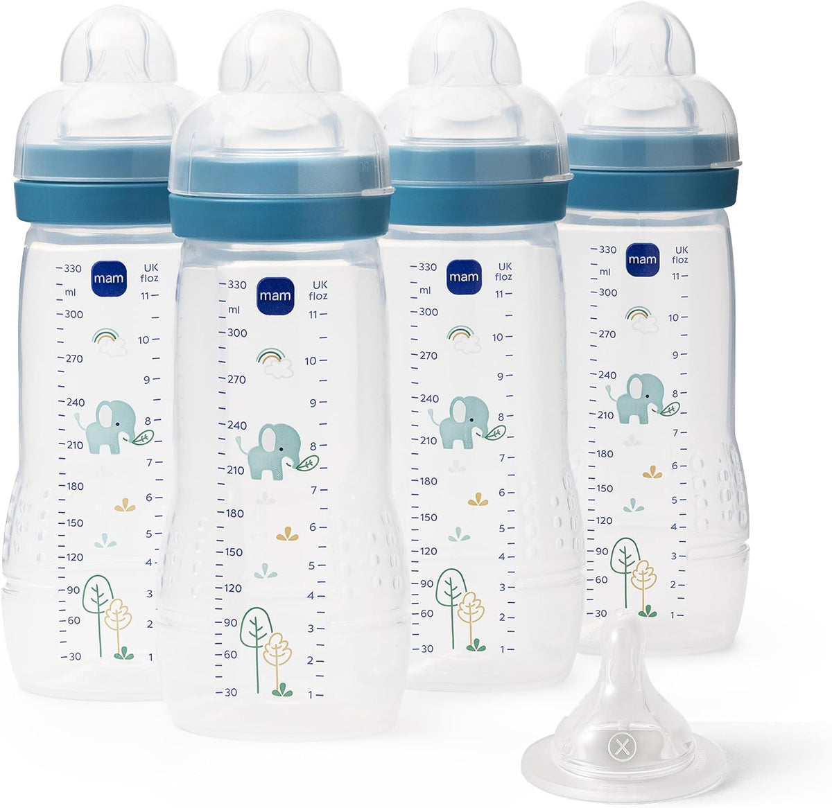 MAM Easy Active Bottles, 4X 330ml, Easy-Grip Ergonomic Shape, Blue