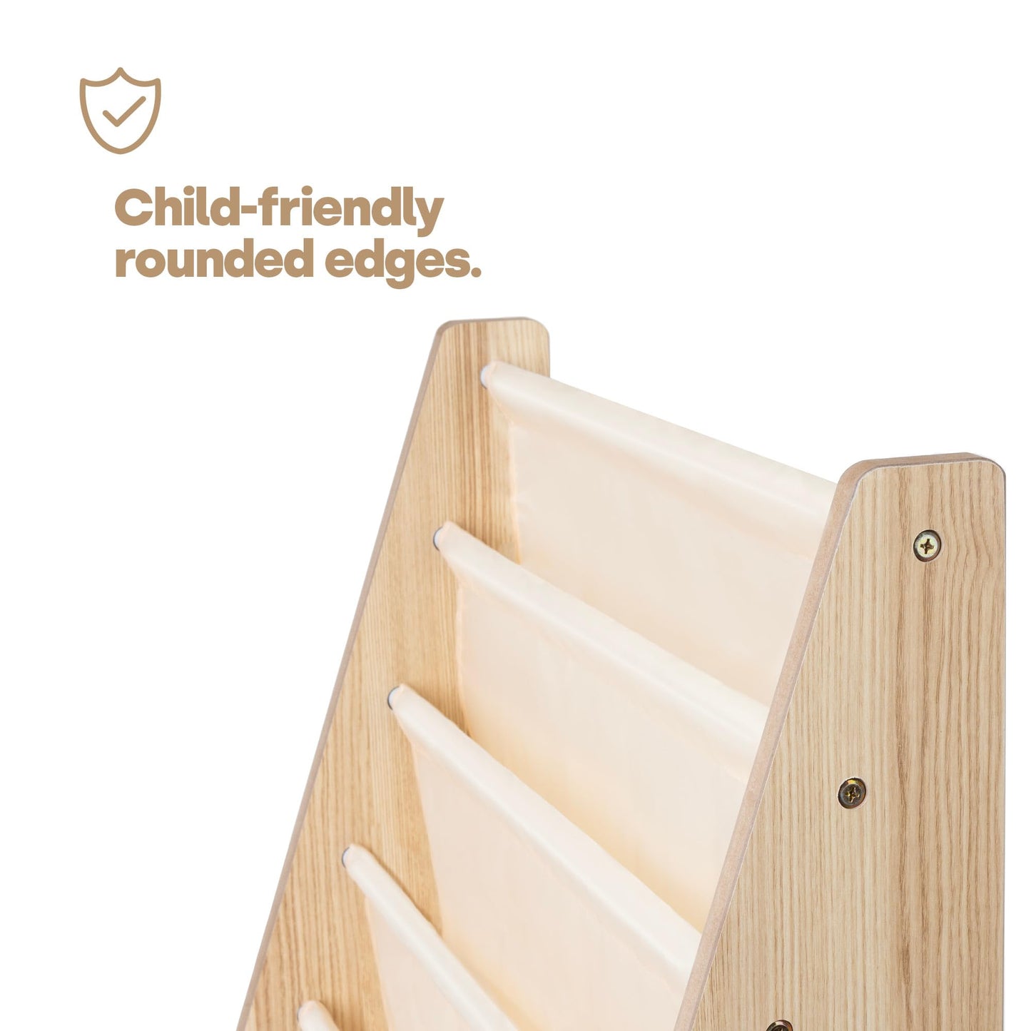 LIVIVO Colorful Kids Bookshelf - 4 Tier Children's Bookcase, Magazine and Book Storage Rack, Wooden Sling Book Organizer, Book Shelf for Kids Room, Bedroom, Nursery, Playroom (Natural)