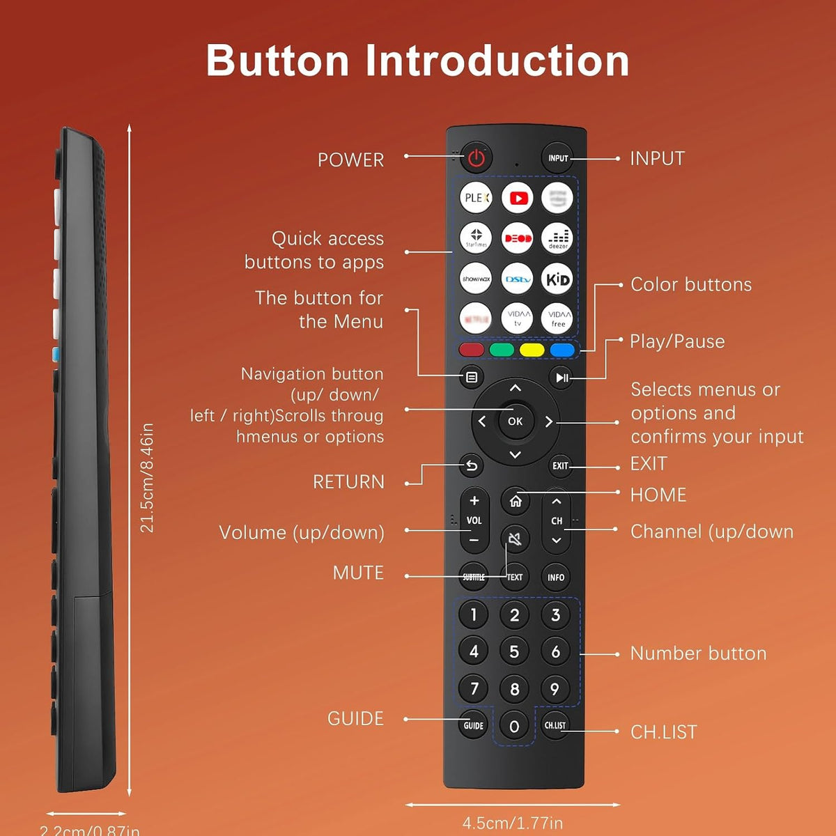 Hisense TV Remote Control, Universal Remote Control Replacement for Hisense VIDAA 4K UHD Smart TV with 12 Shortcut Buttons, No Setup Required