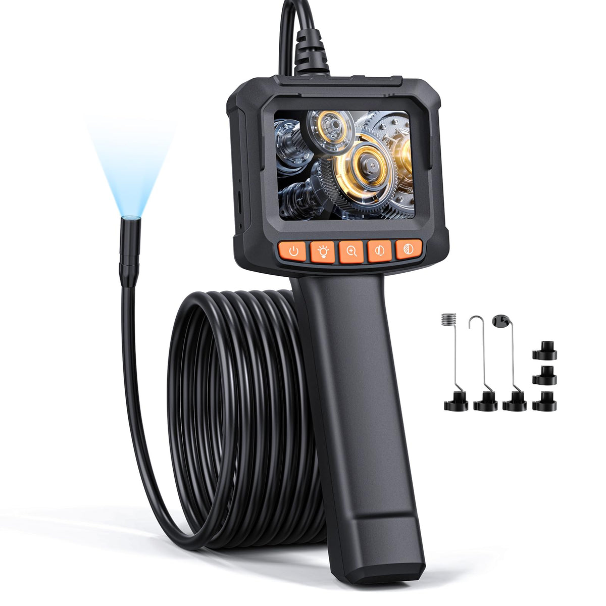 Endoscope Inspection Camera, Qimic 2.4'' IPS Screen Borescope with 8 LED Lights, IP67 Waterproof Endoscope, 1080P HD Snake Camera, 33FT Semi-Rigid Cable, Gadgets for Men