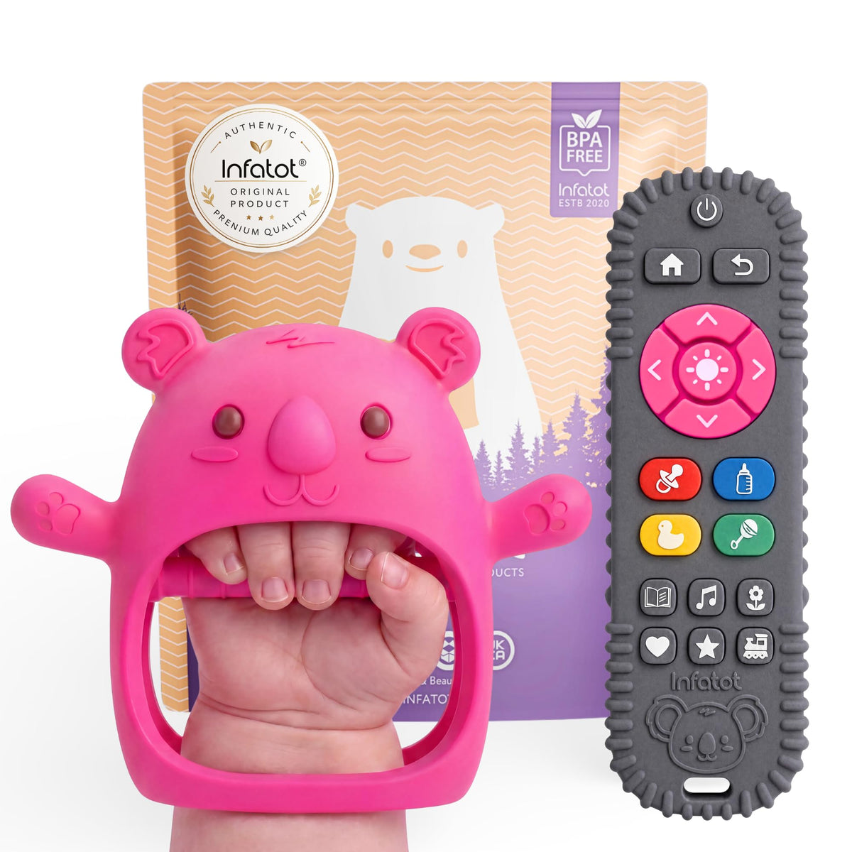 Infatot® Teething Toys for Baby Gifts – Chipmunk Silicone Mitten Teether, Soothing Glove for Infants, Baby Toys 0-6 Months, Soft Chewable Teether Toy to Prevent Finger Sucking, CM Blue.