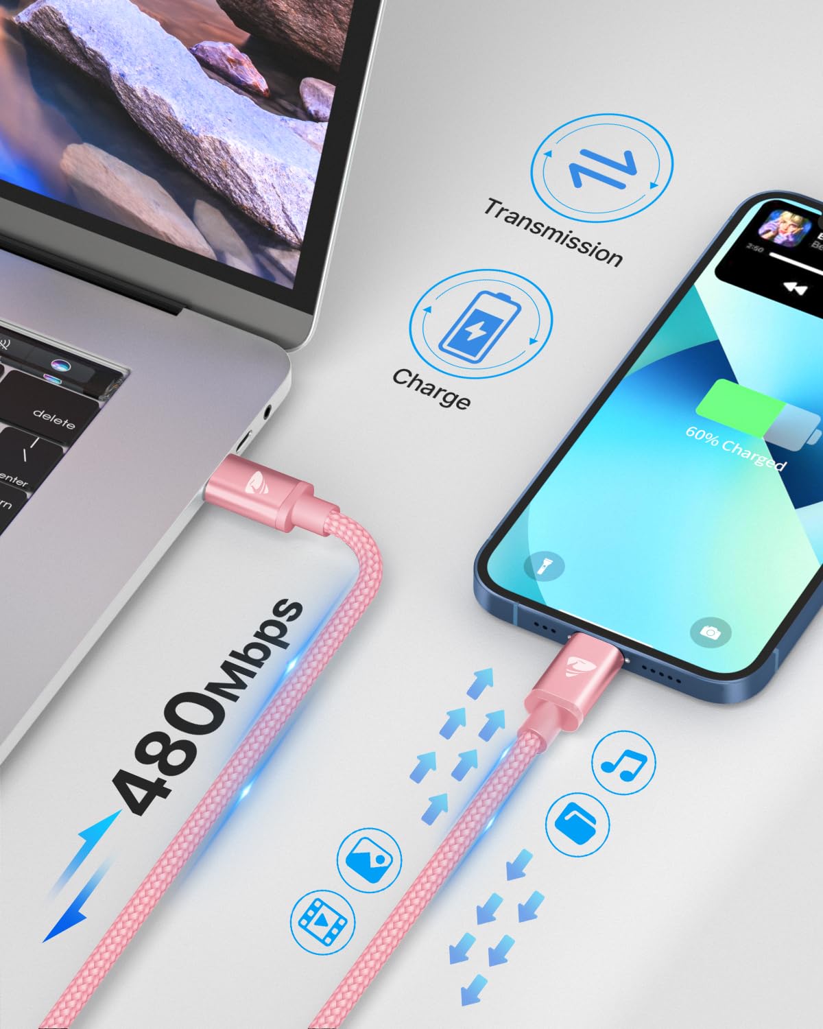 Aioneus USB C to Lightning Cable 2M [Apple MFi Certified] iPhone Fast Charger Cable USB-C Charging Lead Cord for iPhone14/13/12/12 PRO Max/12 Mini/11/11PRO/XS/Max/XR/X/8/8Plus/iPad