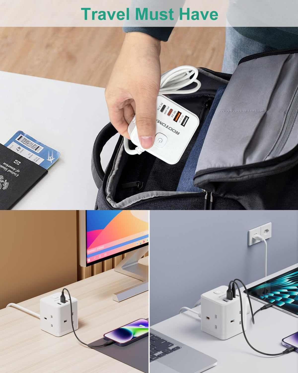 Japan Travel Adapter 3 Way 4 Fast Charging USB (QC3.0/PD20W)