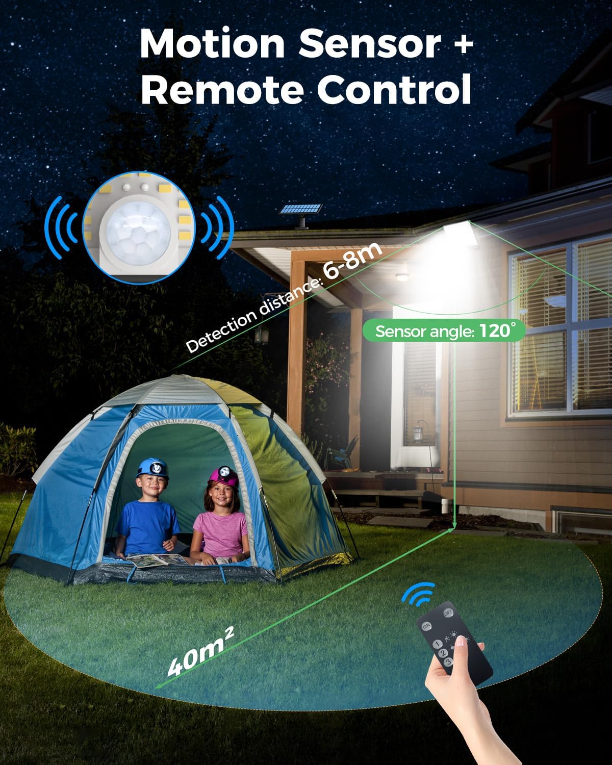 LOTMOS Solar Lights Outdoor, 342LED Remote Security Lights Motion Sensor