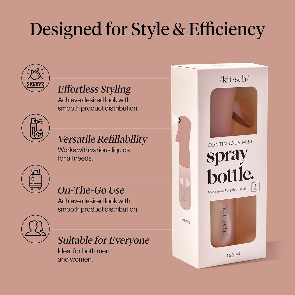 Kitsch Fine Mist Spray Bottle for Hair 150 ml - Terracotta