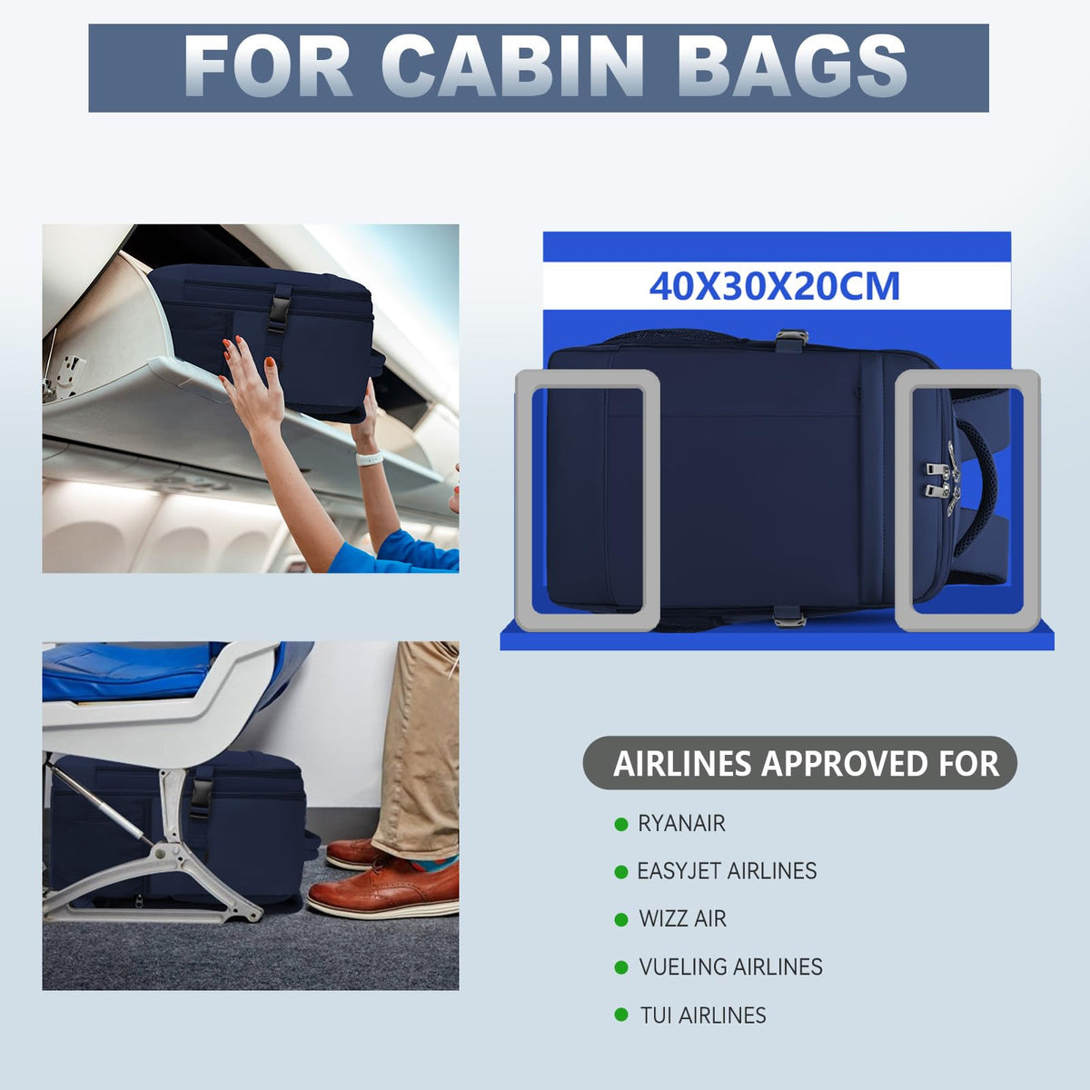 Lossga Ryanair Cabin Bags 40x30x20 Underseat Carry-ons Travel Backpack (Pack of 2)