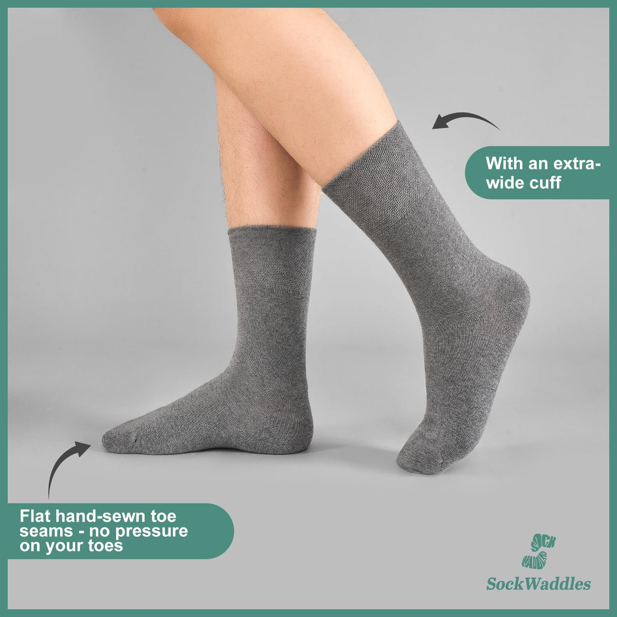 SockWaddles Diabetic Socks for Men & Women, 6 Pairs, Soft Loose Top