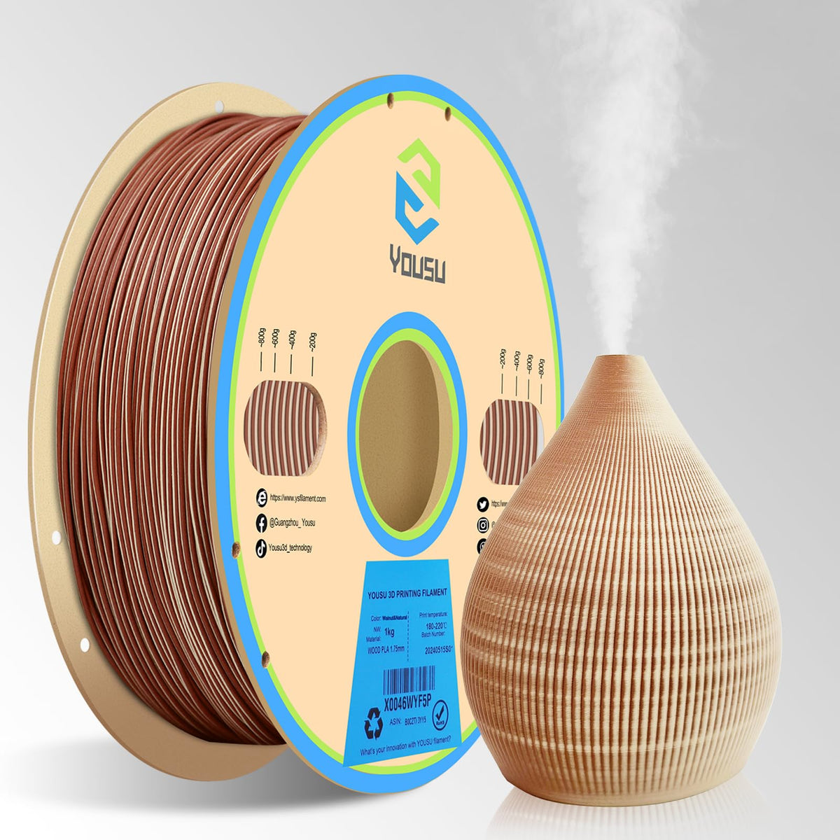 YOUSU 3D Printer Filament Bundle,Glow in The Dark Filament Multicolor,PLA Filament 1.75 mm,Green, Blue,Purple and Rainbow Accuracy +/- 0.03 mm,250g X 4 Pack