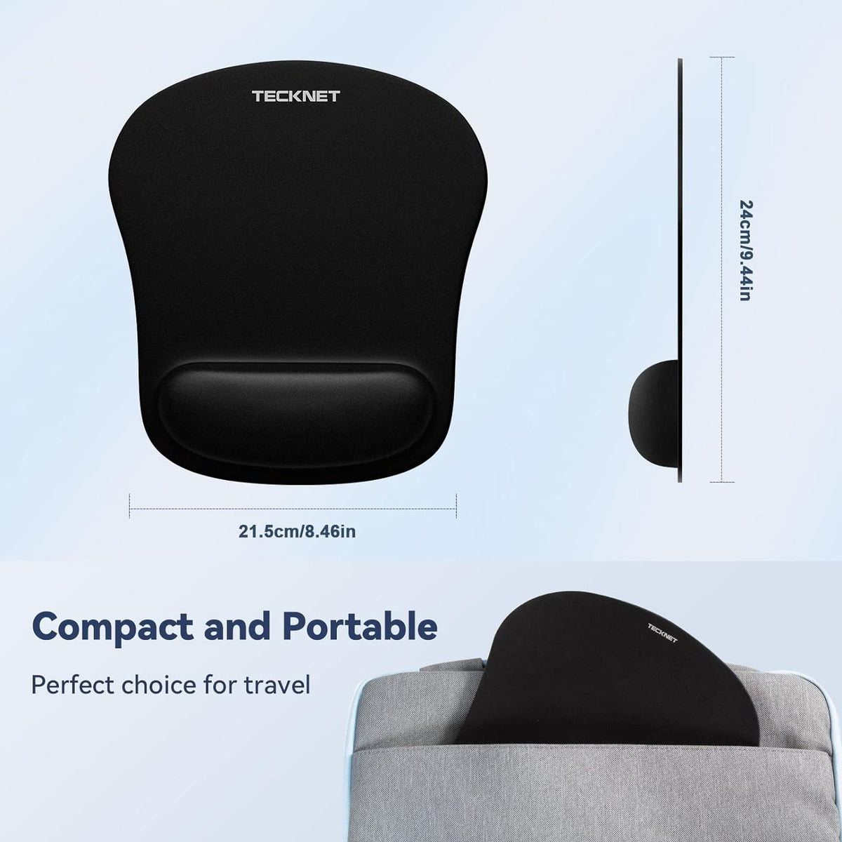 TECKNET 3 Packs Mouse Mat Wrist Support, Mouse Pad with Memory Foam Rest
