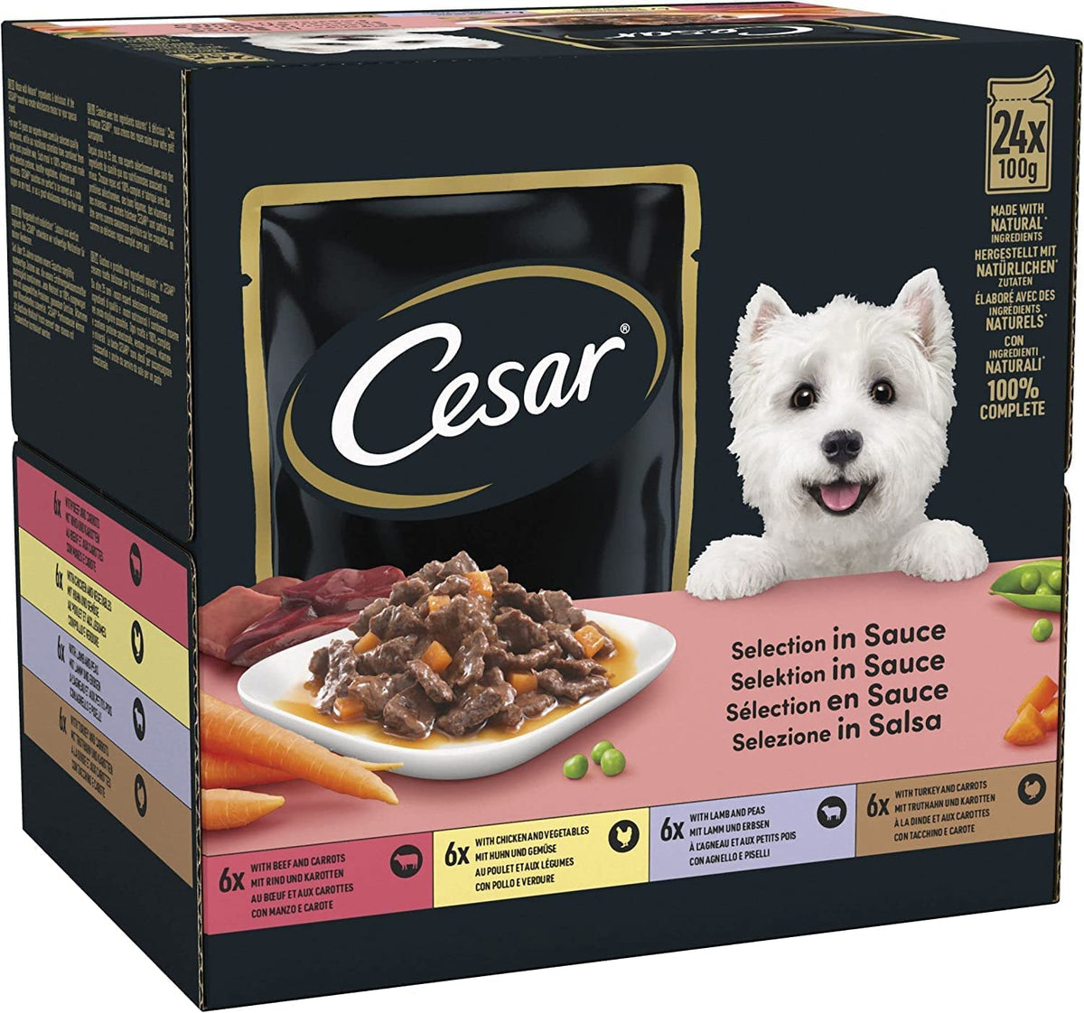CESAR Pouch Selection in Jelly, Fresh Adult Wet Dog Food Pouches in Delicious Jelly with Succulent Meats and Vegetables, 48 x 100 g