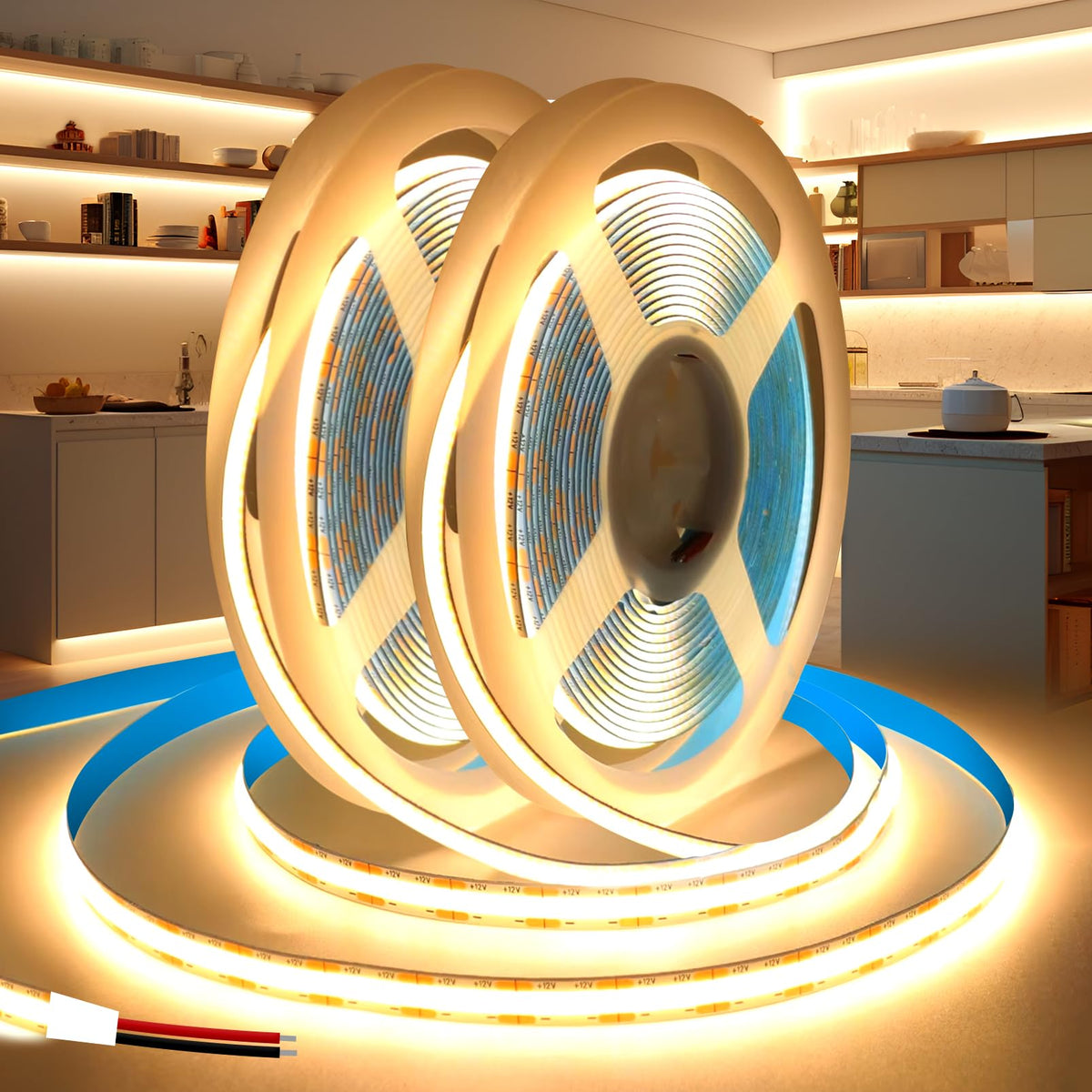 KSIBNW LED Strip Light COB 24V, 5M Cool White 6000K Led Strip Lights 5mm Width LED Tape Lights Flexible CRI90+ Uniform Dotless for Bedroom Cabinet Kitchen Decoration (No Power Supply)