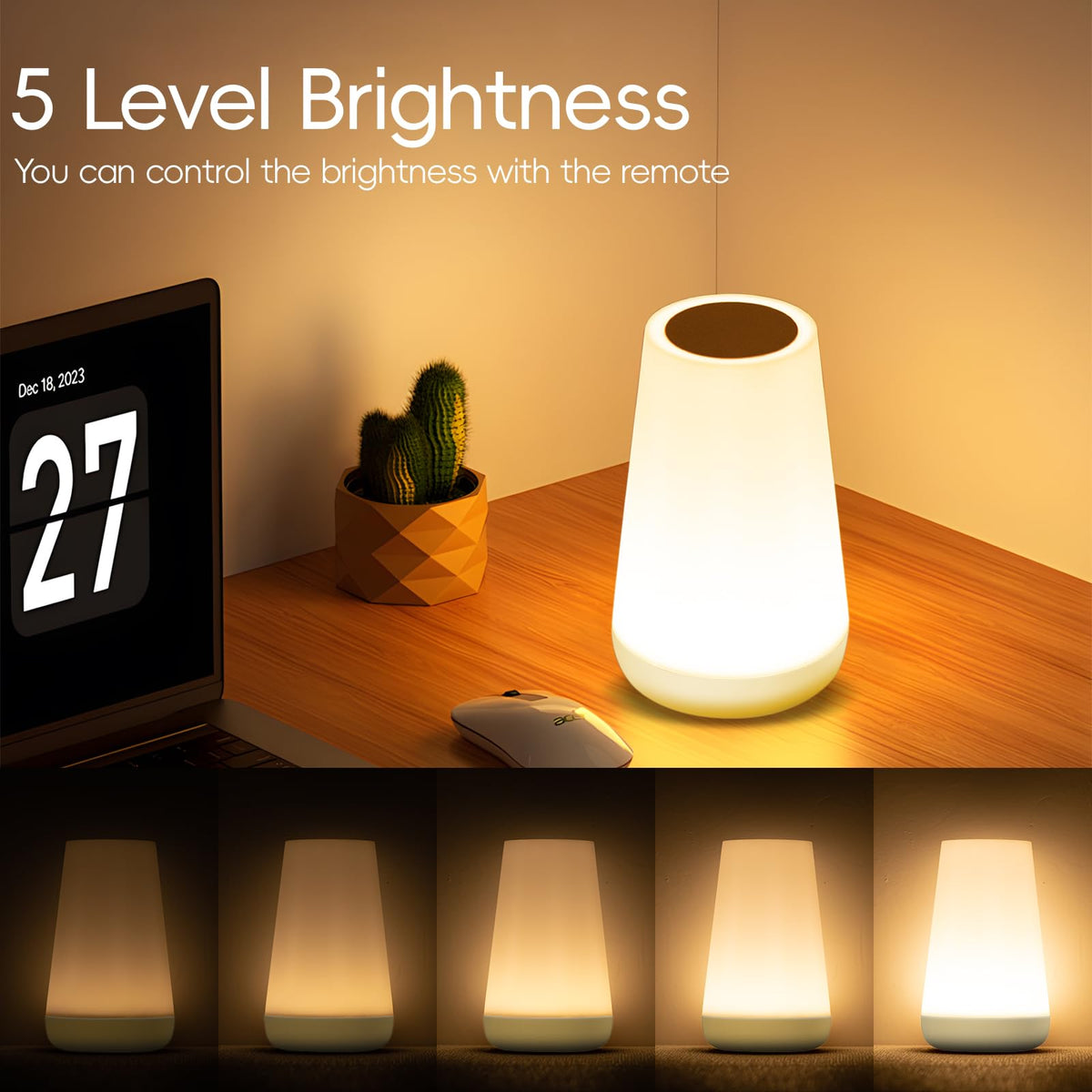 Ledivion Night Light, LED Touch Bedside Table Lamp, RGB Colours Changing, 5 Brightness Level, Timing Function, Dimmable Rechargable Remote Control Light for Bedroom, Living Room