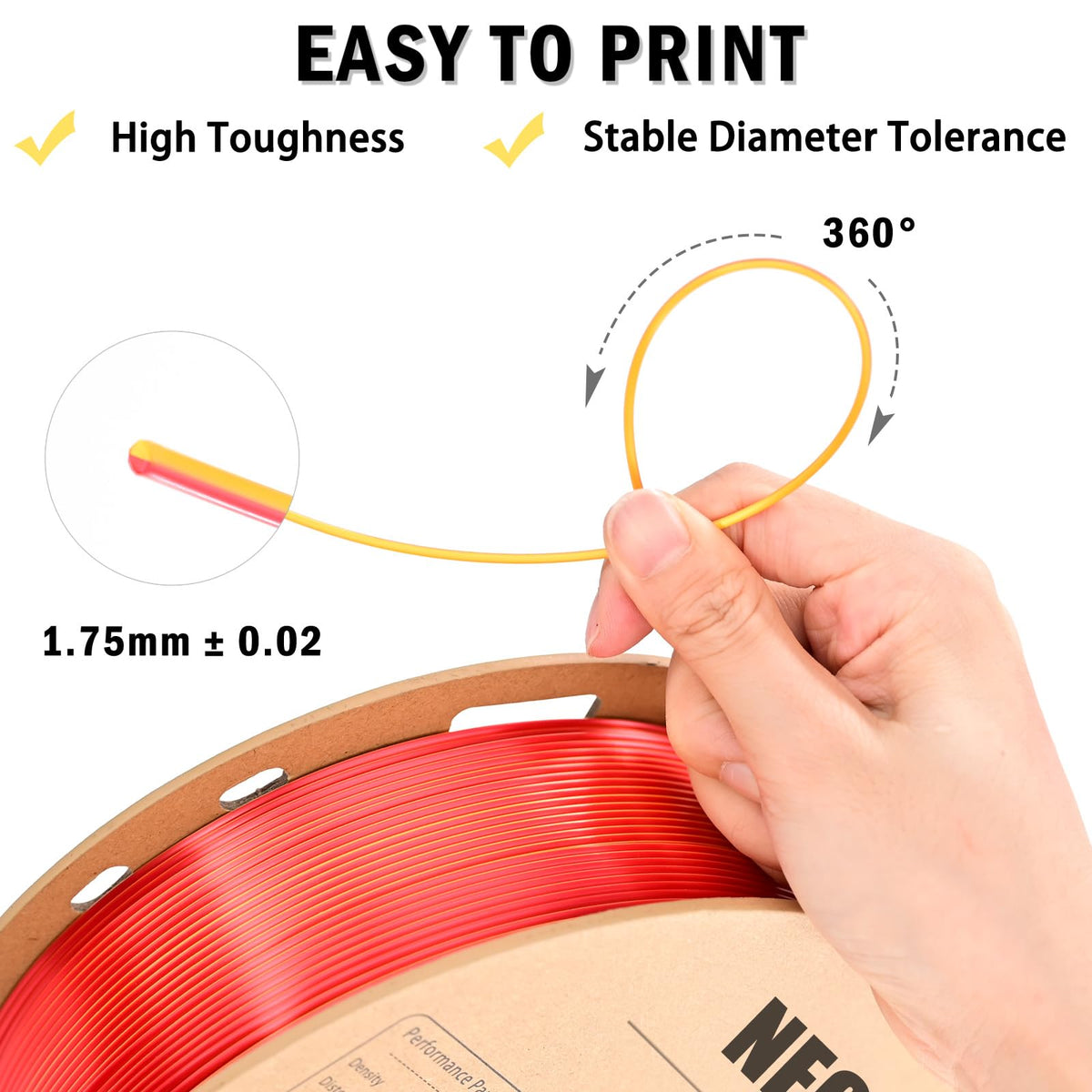 Silk Tri Colour PLA Filament 1.75mm 1kg, Multicolor 3D Printer Filament, Filament 3D Printing Materials for Most FDM 3D Printer, Silk PLA Red Yellow Blue, Rainbow PLA Filament 1.75mm ± 0.02