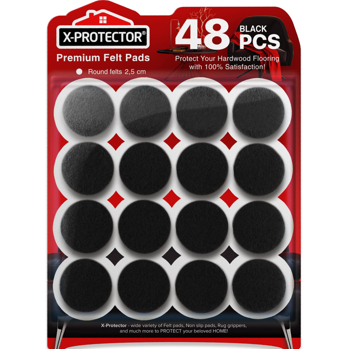 Chair Pads Floor Protectors X-PROTECTOR 48 PCS 25mm - Felt Furniture Pads
