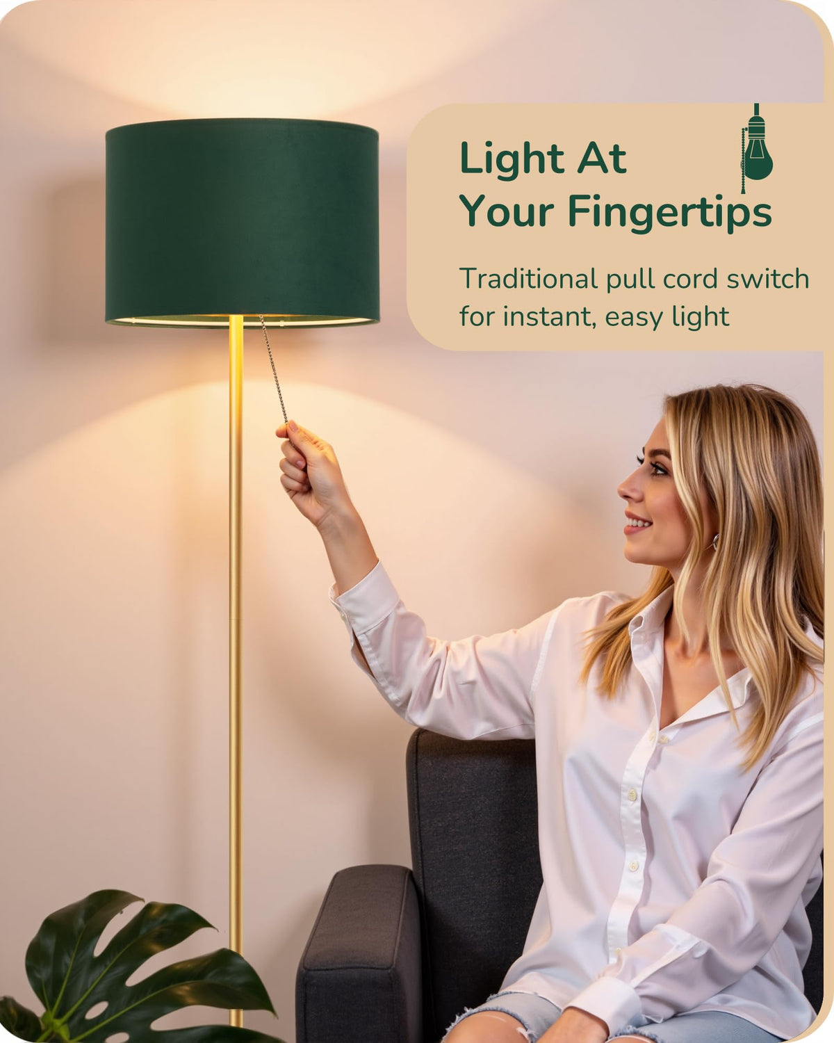 EDISHINE 57'' Modern Floor Lamp with Linen Shade, 2700K LED Bulb Included