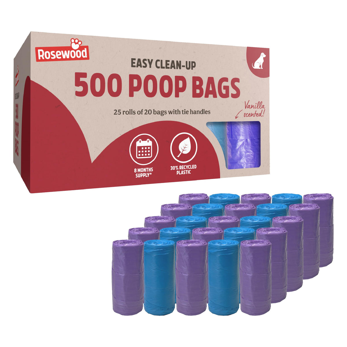 Rosewood Dog Poo Bags with Handles - 100 Easy Clean-Up Poop Bags, Loose Packed Dog Waste Bags with Tie Handles, Lightly Scented, Black