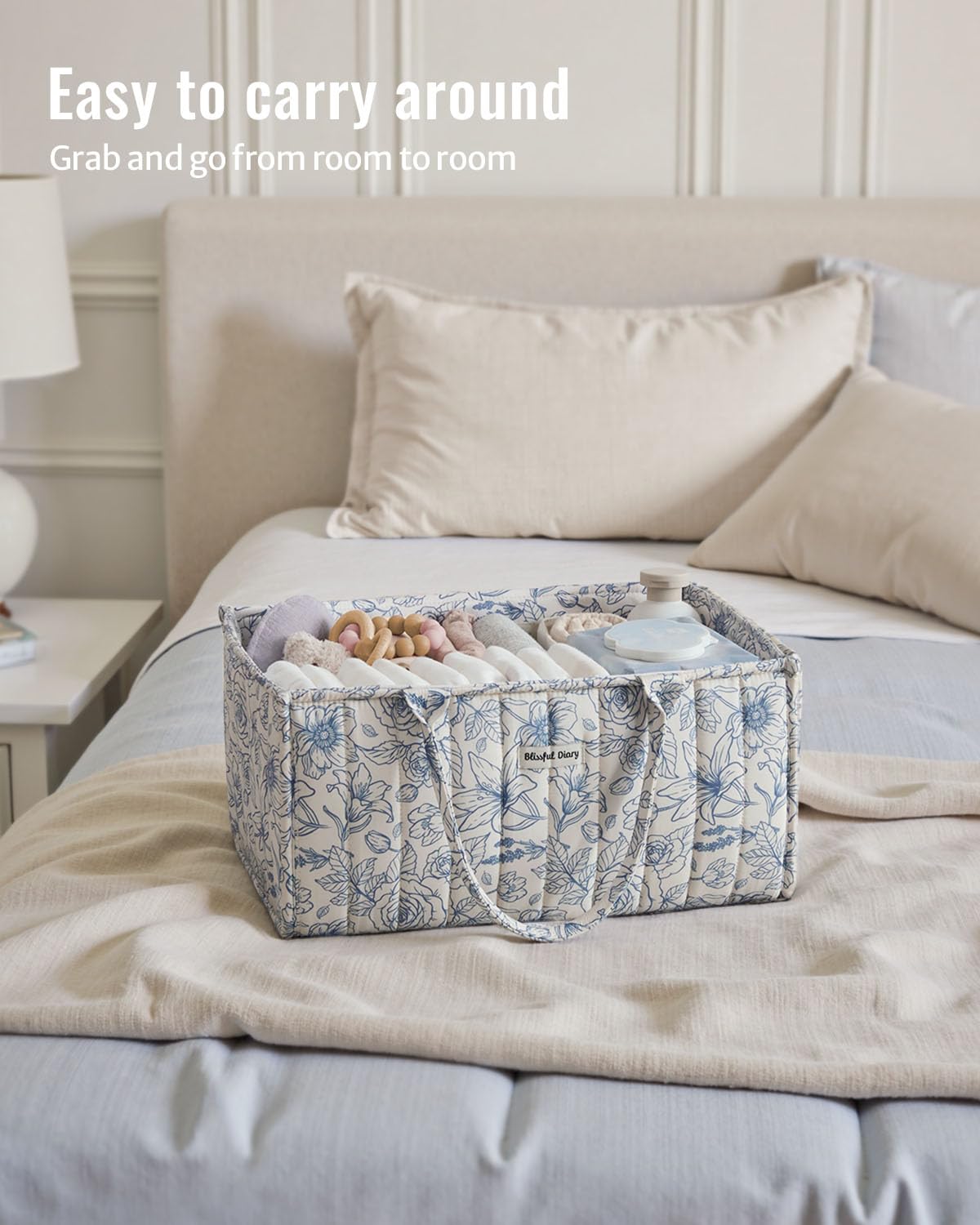 Blissful Diary Nappy Caddy Organiser, Baby Diaper Caddy for Nappy Station, Stylish Storage Basket for Newborn Essentials, Baby Shower Gifts for Girl or Boy, Woodland Cream
