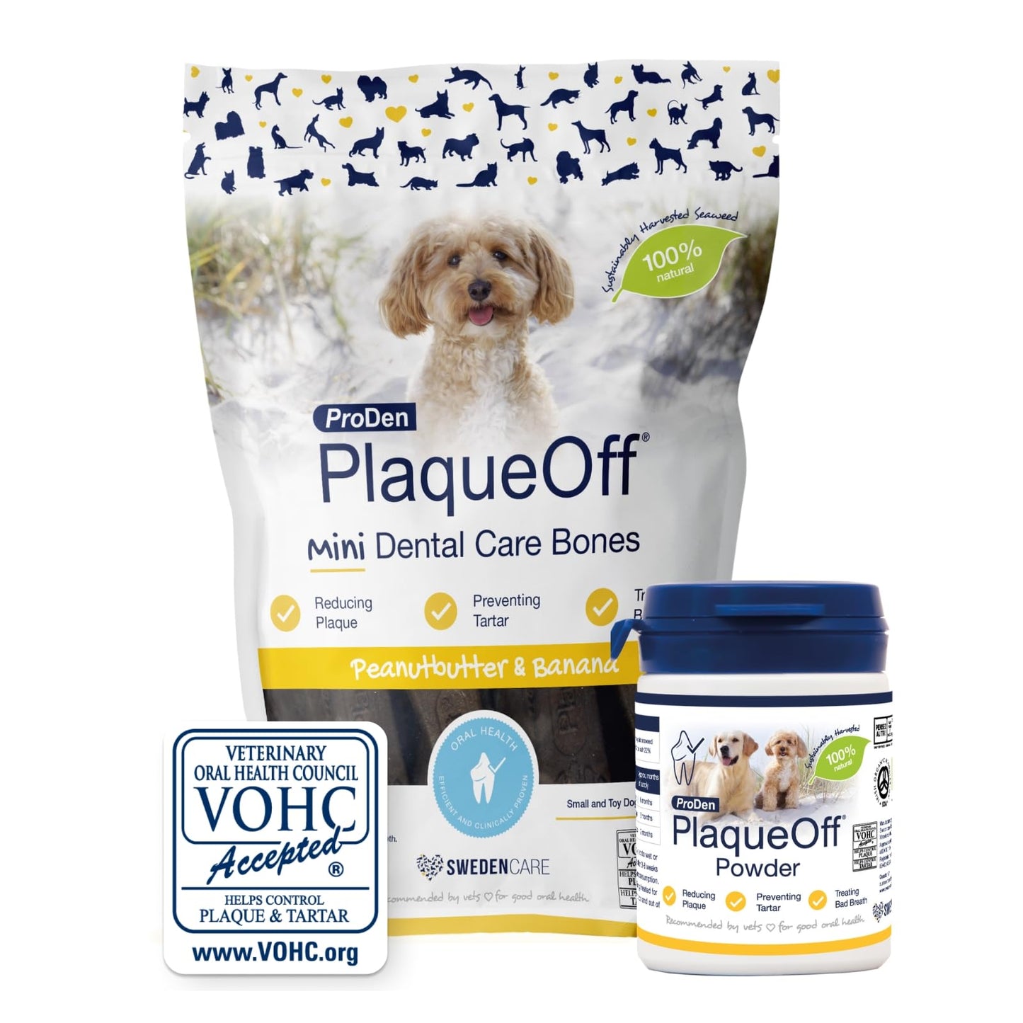 ProDen PlaqueOff Powder for Dogs & Cats, Tartar & Bad Breath Remover 100% Natural Teeth Cleaner and Plaque Remover 60 g