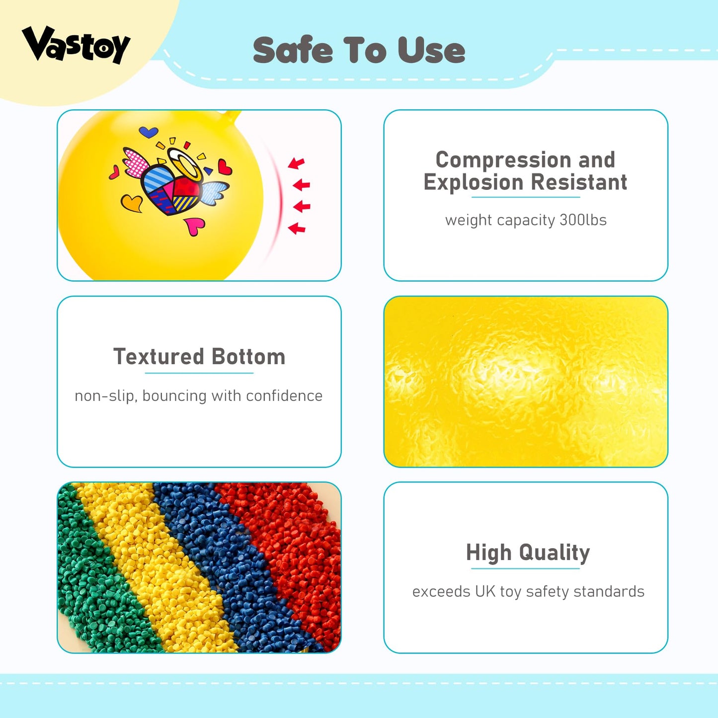 Vastoy 20 Inch Space Hopper Ball for Kids 6-9 Years - Anti-Slip Space Hopper with Hand Pump, Bouncy Inflatable Ride On Toy for Indoor Outdoor Fun, for Children (Blue Eyes)