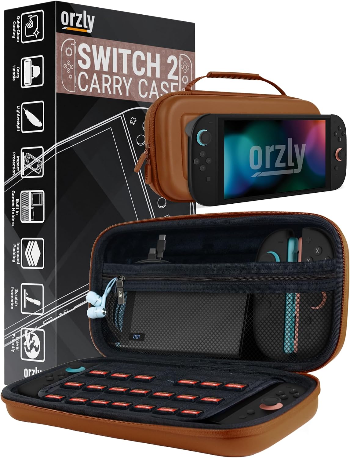 Orzly Carry Case for Nintendo Switch Lite Protective Hard Shell Portable Travel Carry Case with Storage for Accessories & Game Cartridges (Red & White)
