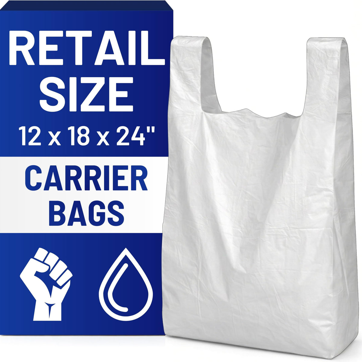 Plastic Carrier Bags White - Standard Retail Size 12x18x24", 200 Pack