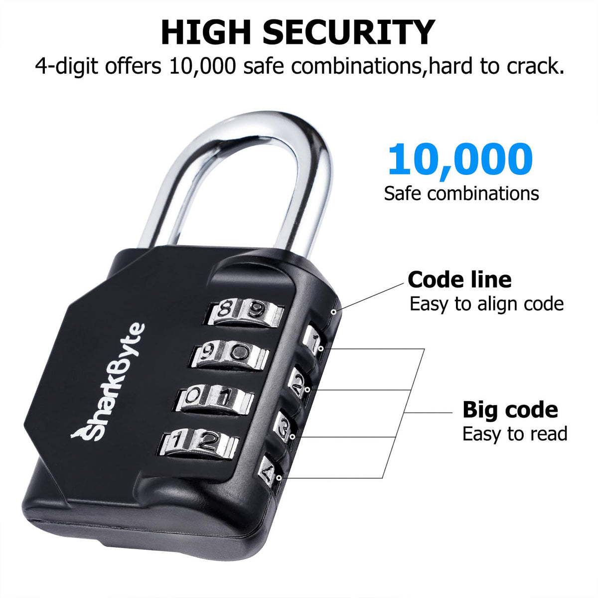 SharkByte Heavy Duty Combination Padlock – 4-Digit Weatherproof Outdoor Lock with Stainless Steel Shackle, Anti-Rust Resettable Code for Gym, School, Locker, Shed, Toolbox, Gate & Warehouse - Red