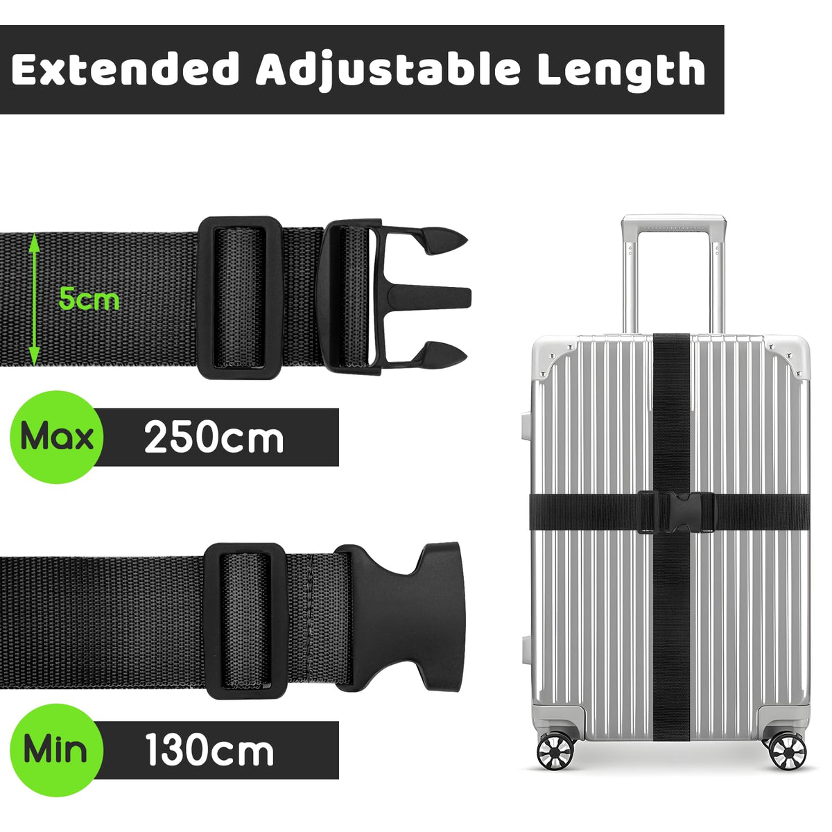 WISYOK Luggage Straps Extended, 4 Pack, 130-250cm Adjustable, Blue Orange
