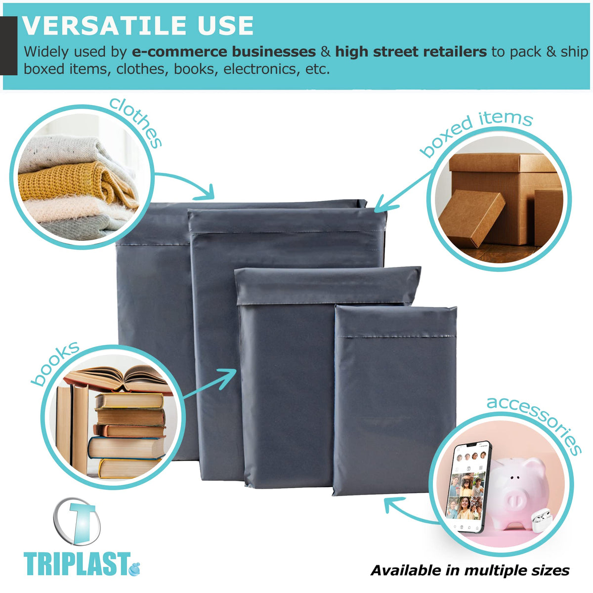Triplast 6 x 9-Inch Plastic Mailing Postal Bag - Grey (Pack of 100)