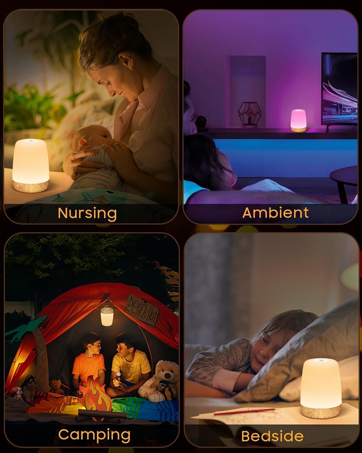MEDE Night Light, Dimmable Bedside Lamps with RGB for Toddler, Kids, Adults