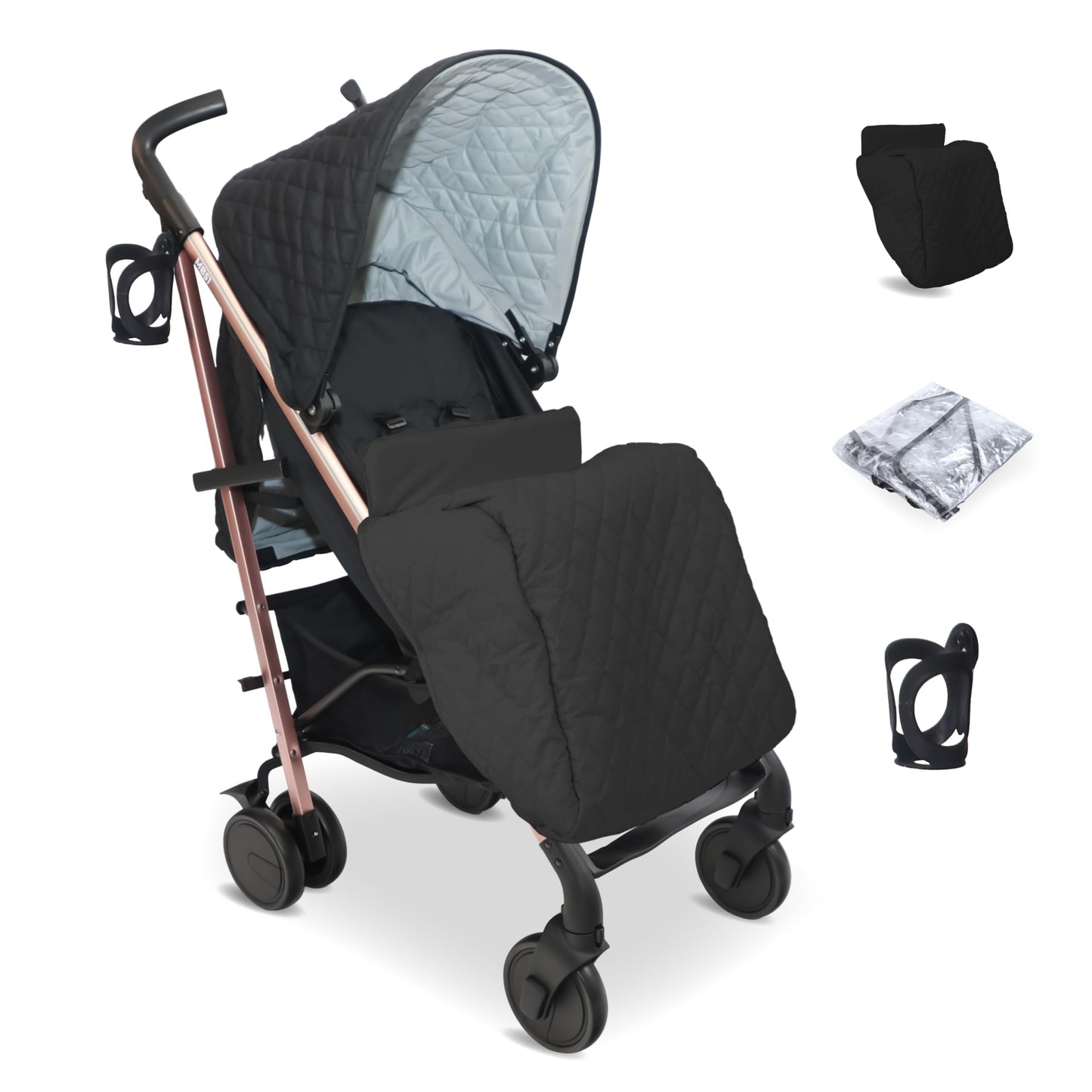 My Babiie MB51 Stroller – from Birth to 4 Years (22kg), Lightweight, Umbrella Fold, Travel Buggy for Toddlers, Pushchair Includes Footmuff, Cup Holder, Rain Cover - Blush Pink