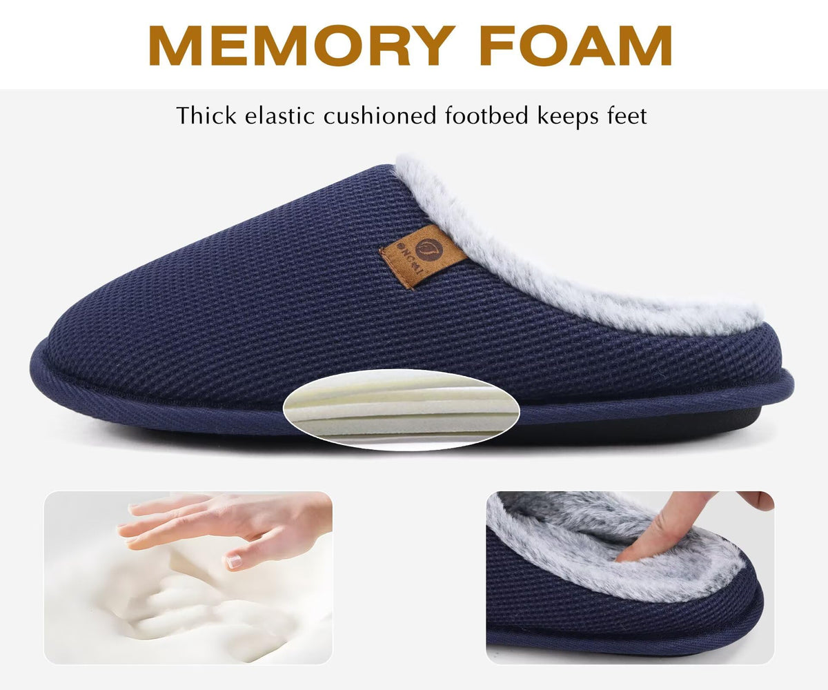 ONCAI Men's House Slippers，Cushion Memory Foam Shake Fleece and Man House Shoes with Faux Fur Lining and Indoor Outdoor Rubber Soles UK Size 6.5-14