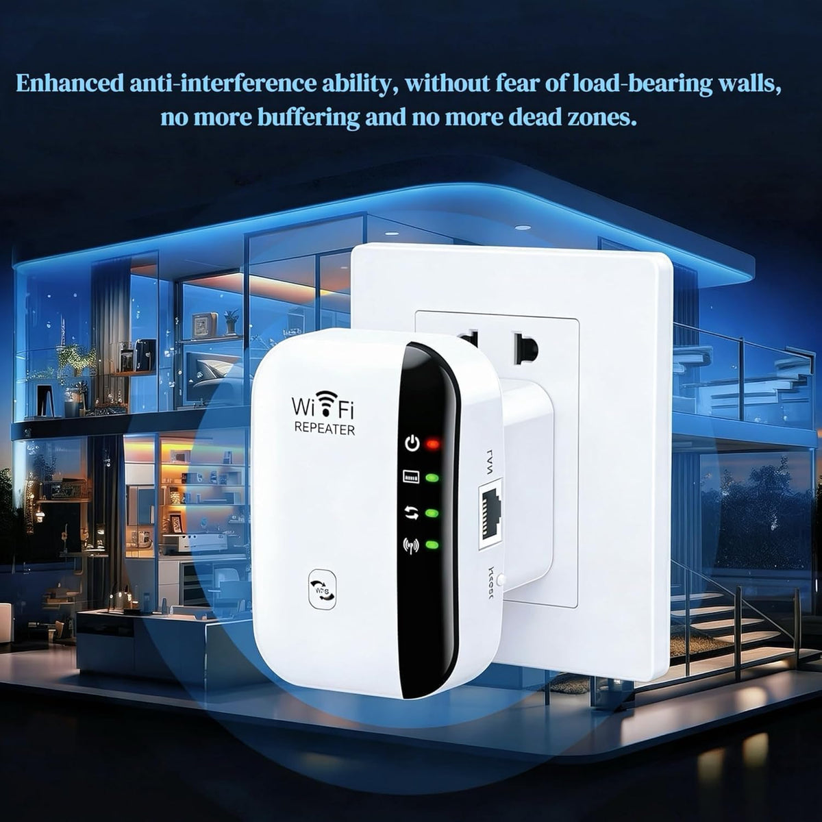 WiFi Extender Booster WiFi Repeater, Wireless Signal Booster for Home - Covers 3950 Sq.ft & 45 Devices, Internet Booster with Ethernet Port UK Plug
