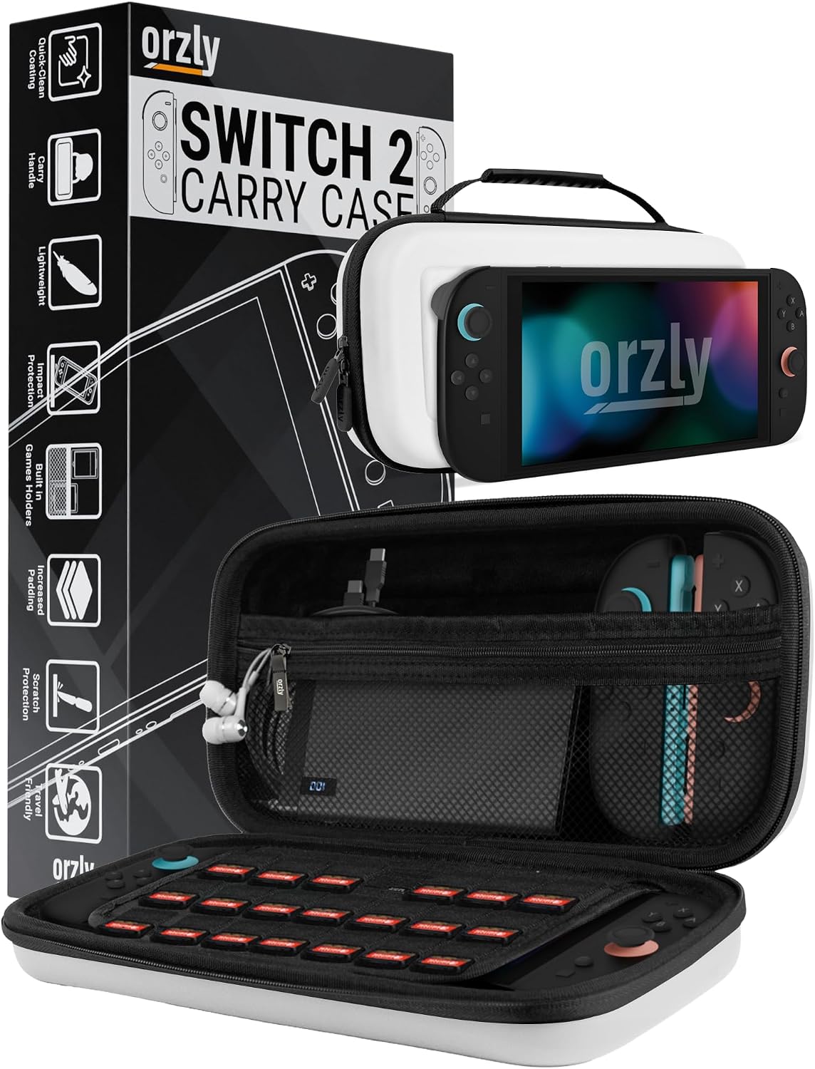 Orzly Carry Case for Nintendo Switch Lite Protective Hard Shell Portable Travel Carry Case with Storage for Accessories & Game Cartridges (Red & White)
