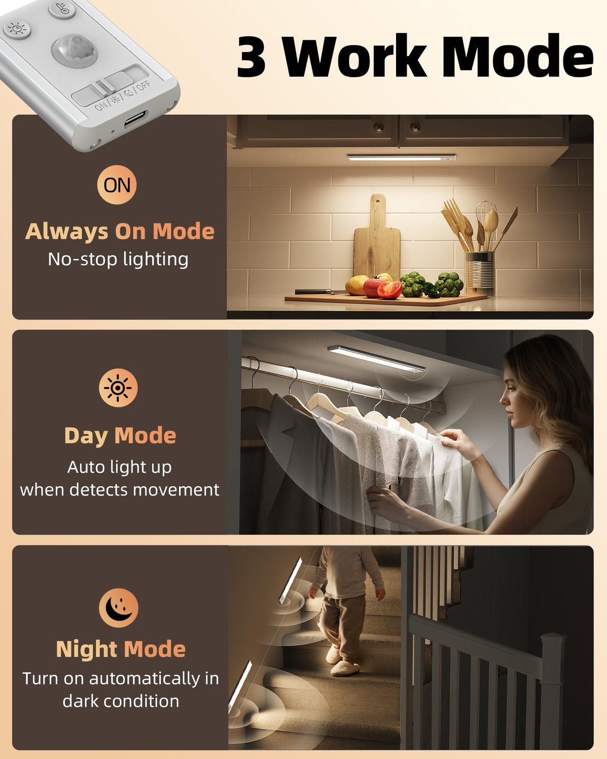 EZVALO Under Cabinet Kitchen Lights, Motion Sensor Lights Indoor 2-Pack