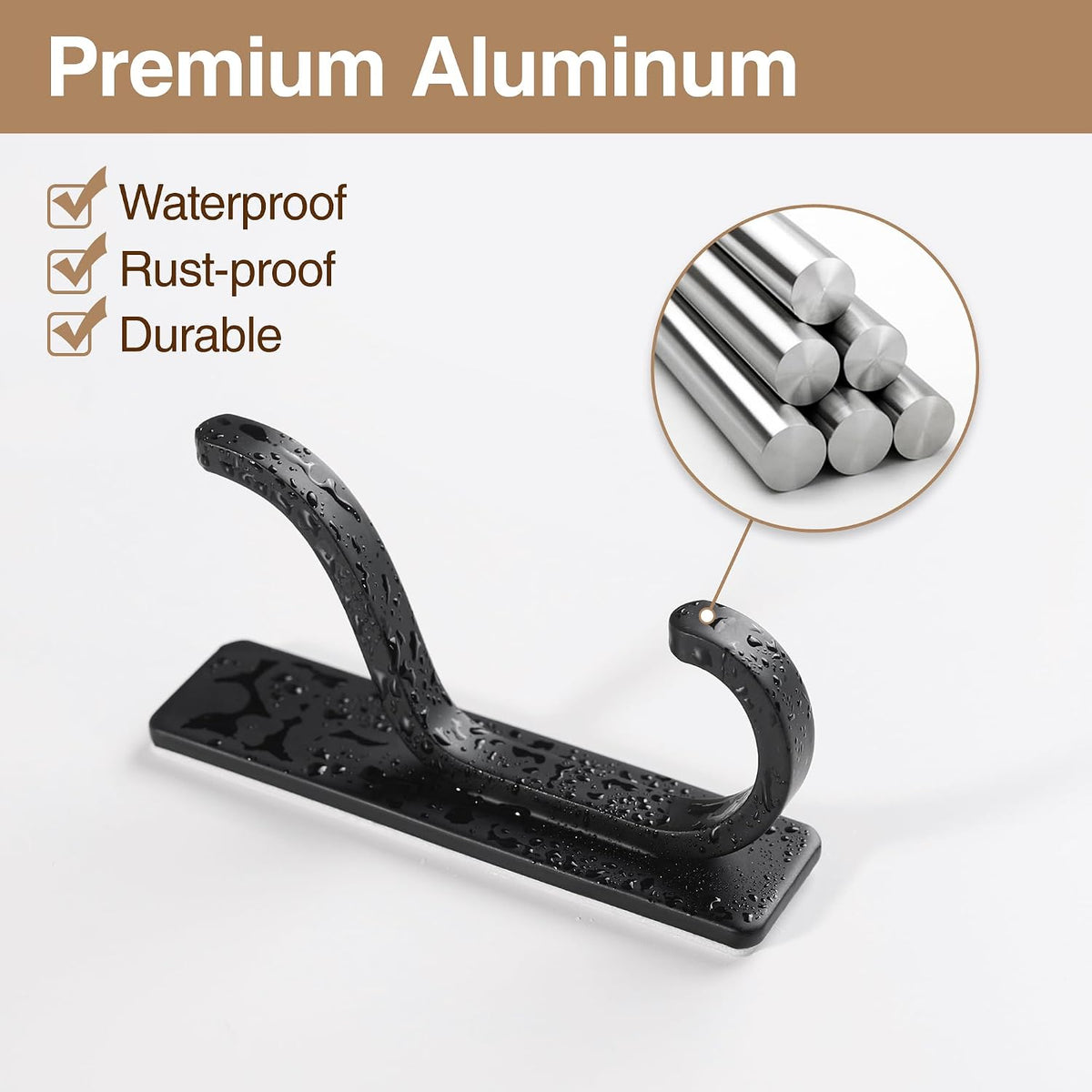 pickpiff Self Adhesive Hooks for Coat,8KG Stick-On Wall Hooks, Black 4 Pack
