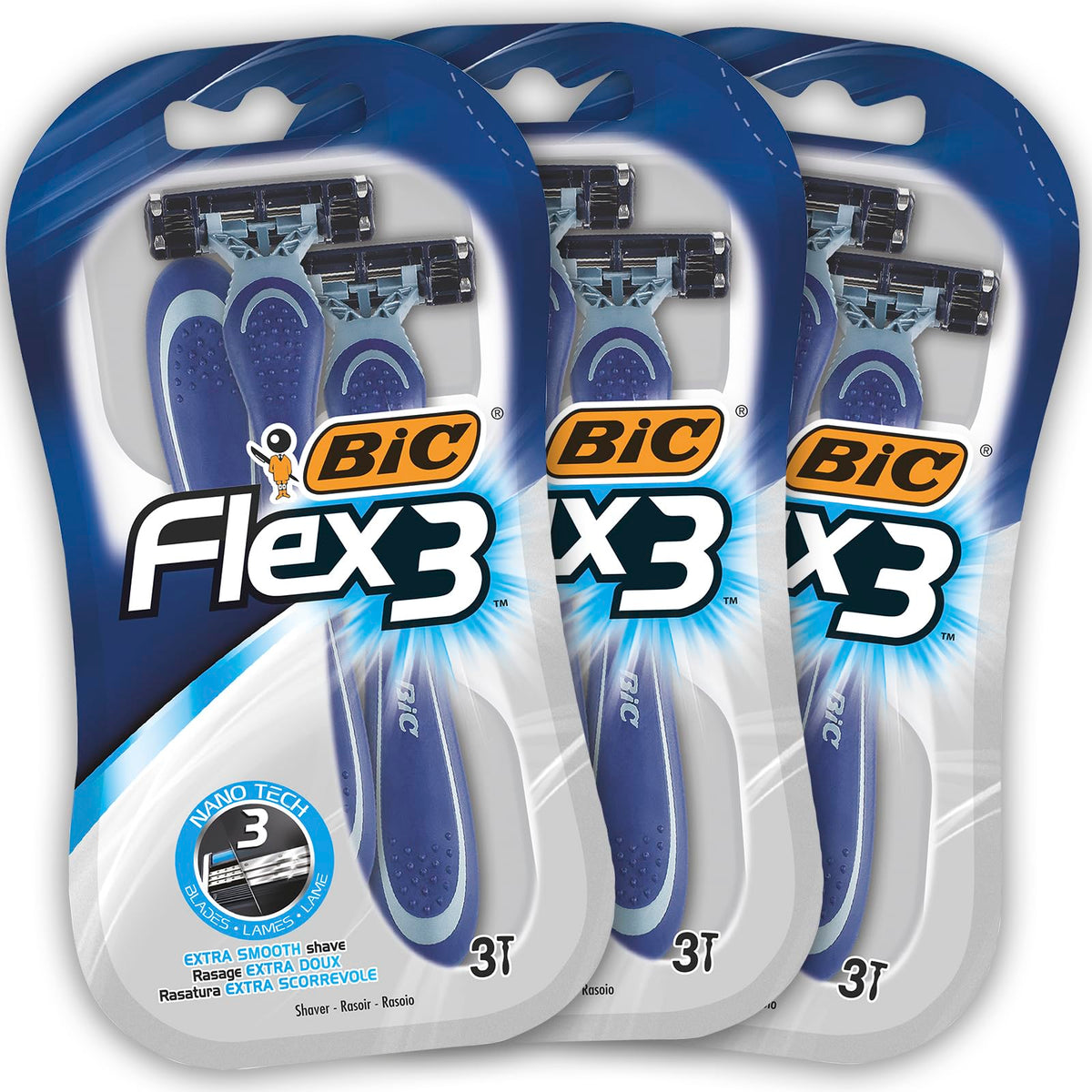 Bic Flex3 Disposable Razor, Black, 3 Blades, Pivoting Head, 4 count (Men's)