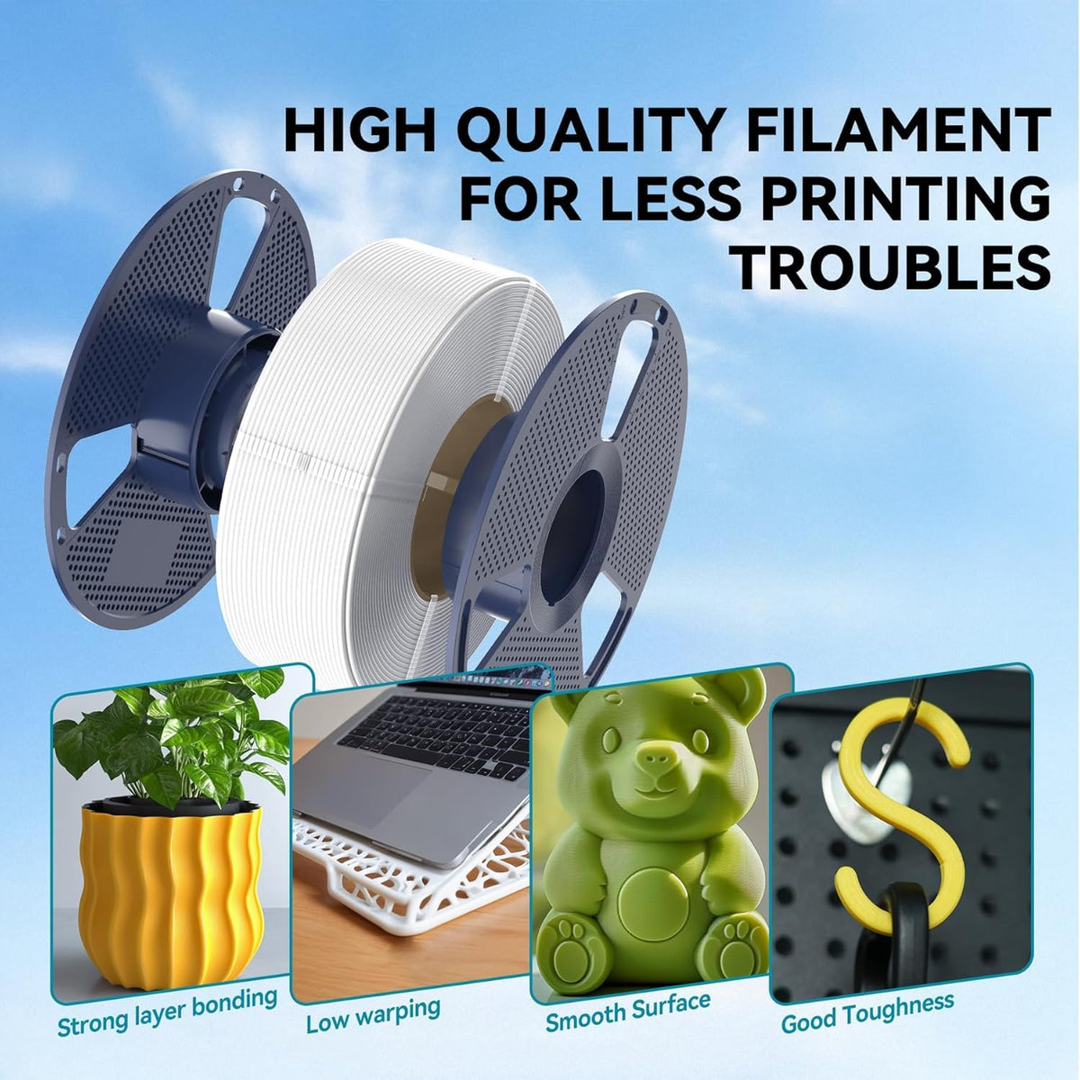 SUNLU PLA Filament 1.75mm Black PLA 1KG, Neatly Wound 3D Printer Filament