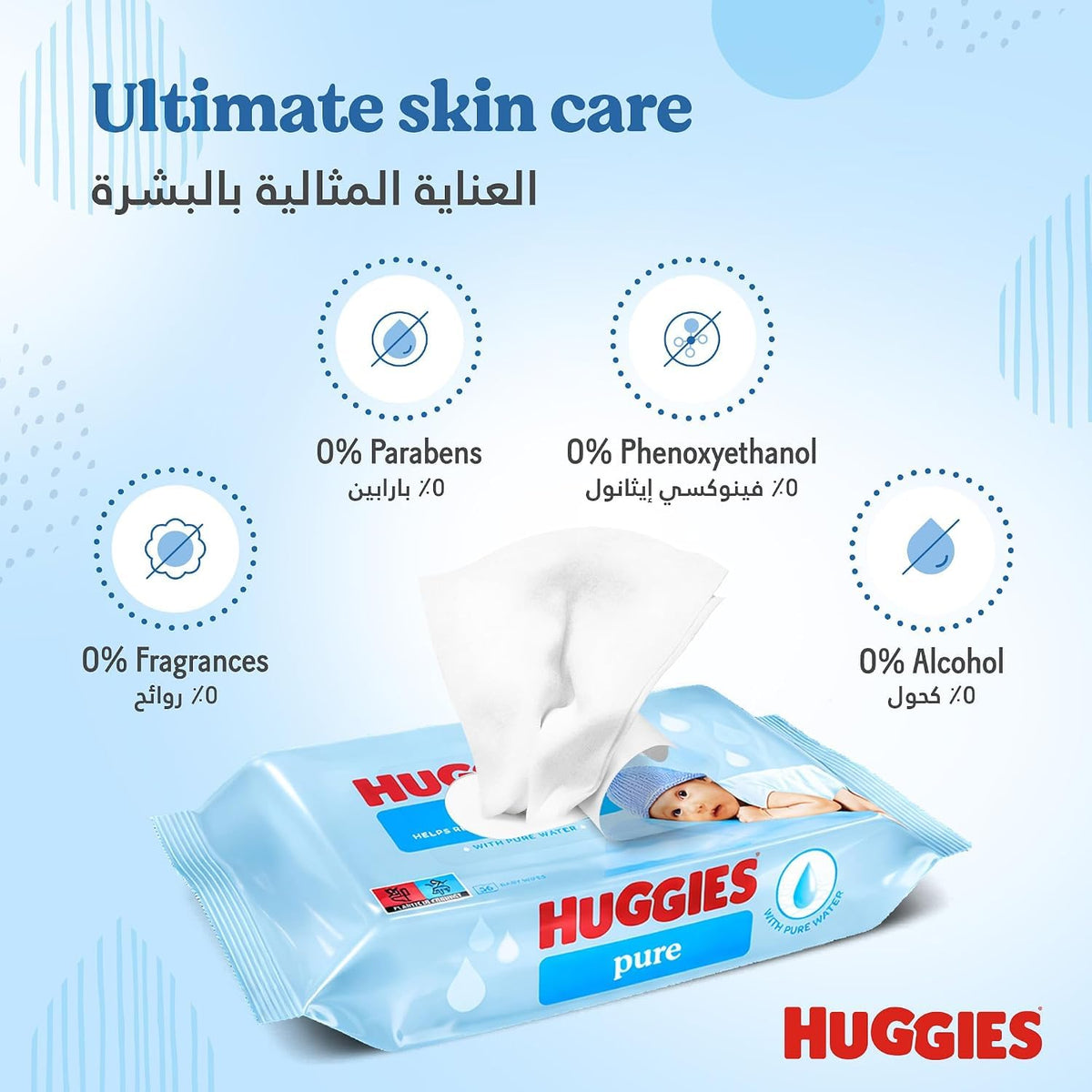 Huggies Pure Plastic Free Baby Wipes - Pack of 12 (576 Wipes) – 99% Water Wet Wipes, Fragrance Free, Hypoallergenic, Better Cleaning, Soft and Gentle on Babies' Delicate Skin