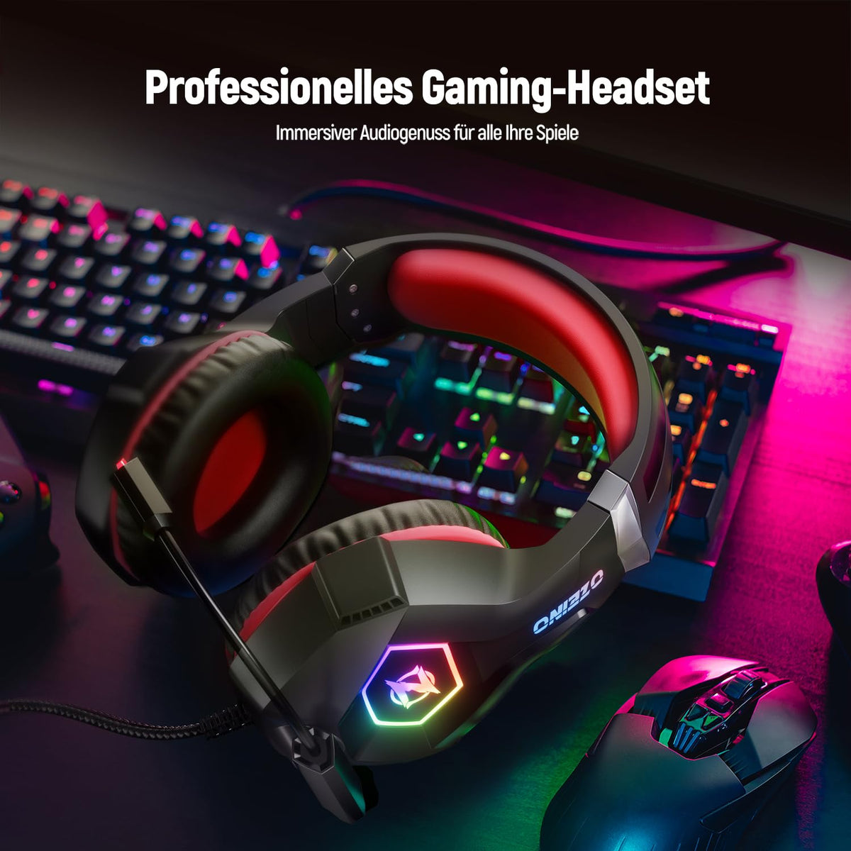 Ozeino Gaming Headset with Microphone for PS5/PS4/Xbox One/PC/Switch, Gaming Headphones with 3D Surround Sound & Noise Cancellation Pink