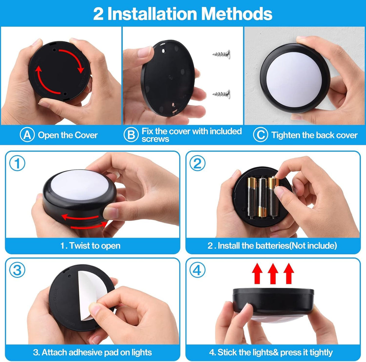 Under Cabinet Lights RGB Wireless Lights LED Closet Lights Night 3000K Dimmable 6pc Cadrim 13 Colors Changing Remote Control Brightness Adjustable Timer Battery Powered Light Kitchen Wardrobe Cupboard