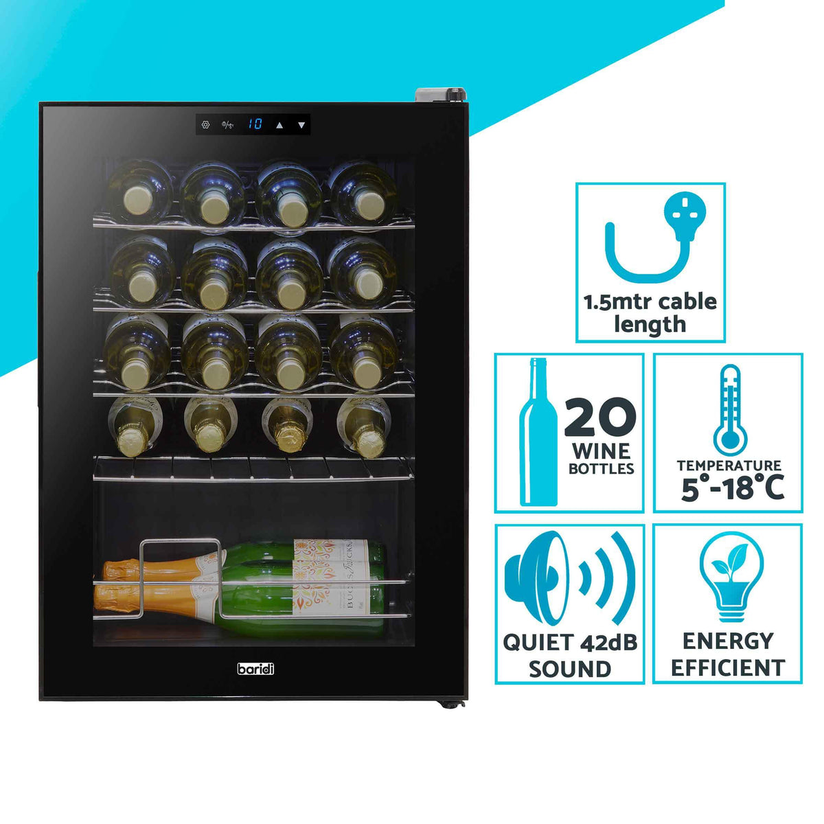 Dellonda Baridi 12 Bottle Wine Fridge with Digital Touch Screen Controls, Metal Shelves & LED Light, Black - DH73