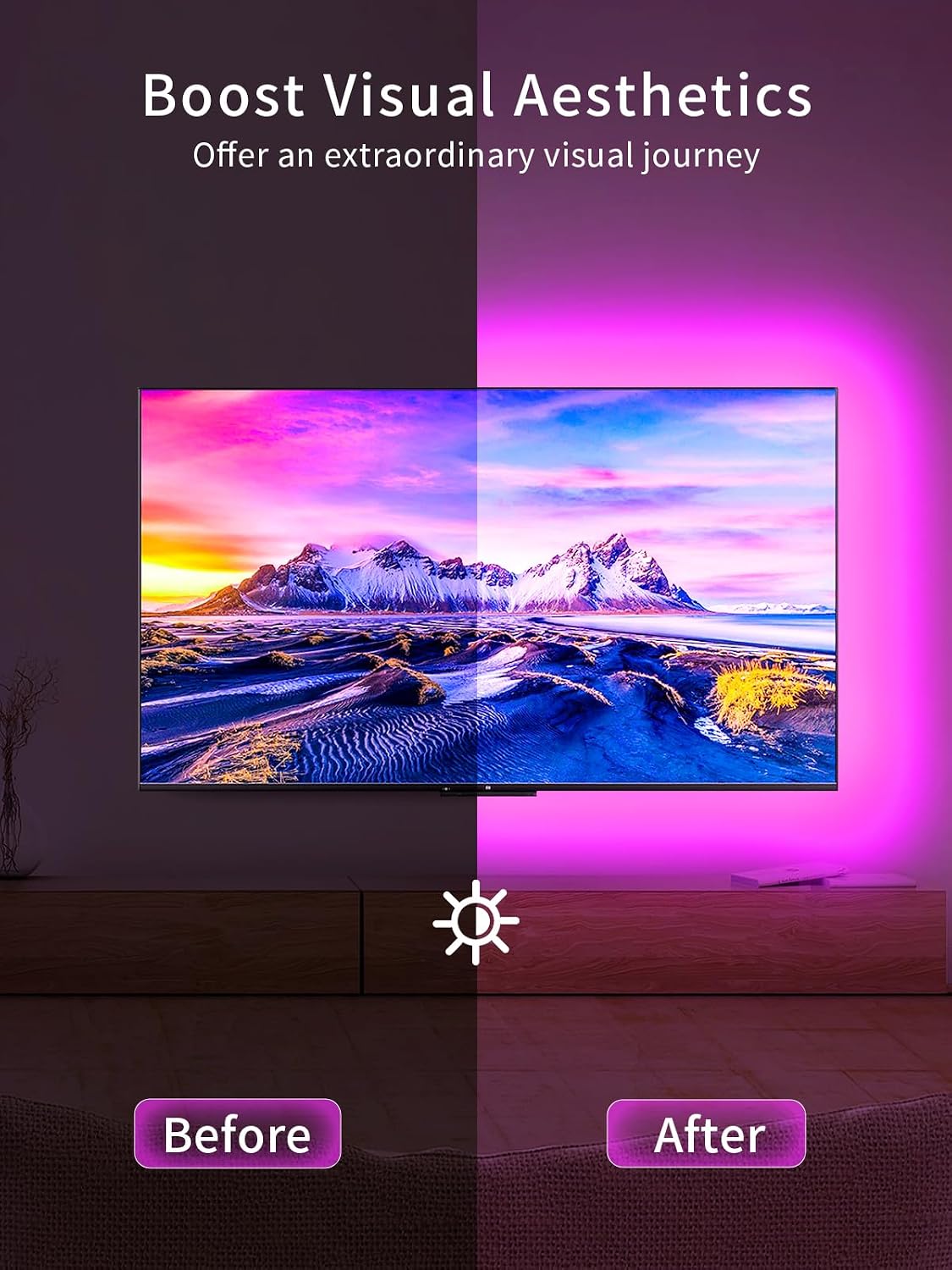 KANTUTOE TV Lights, 4m RGB LED Strip Lights for 32-55 Inch TV, Music Sync Bluetooth APP and Remote Control, USB Powered for Gaming/Bedroom